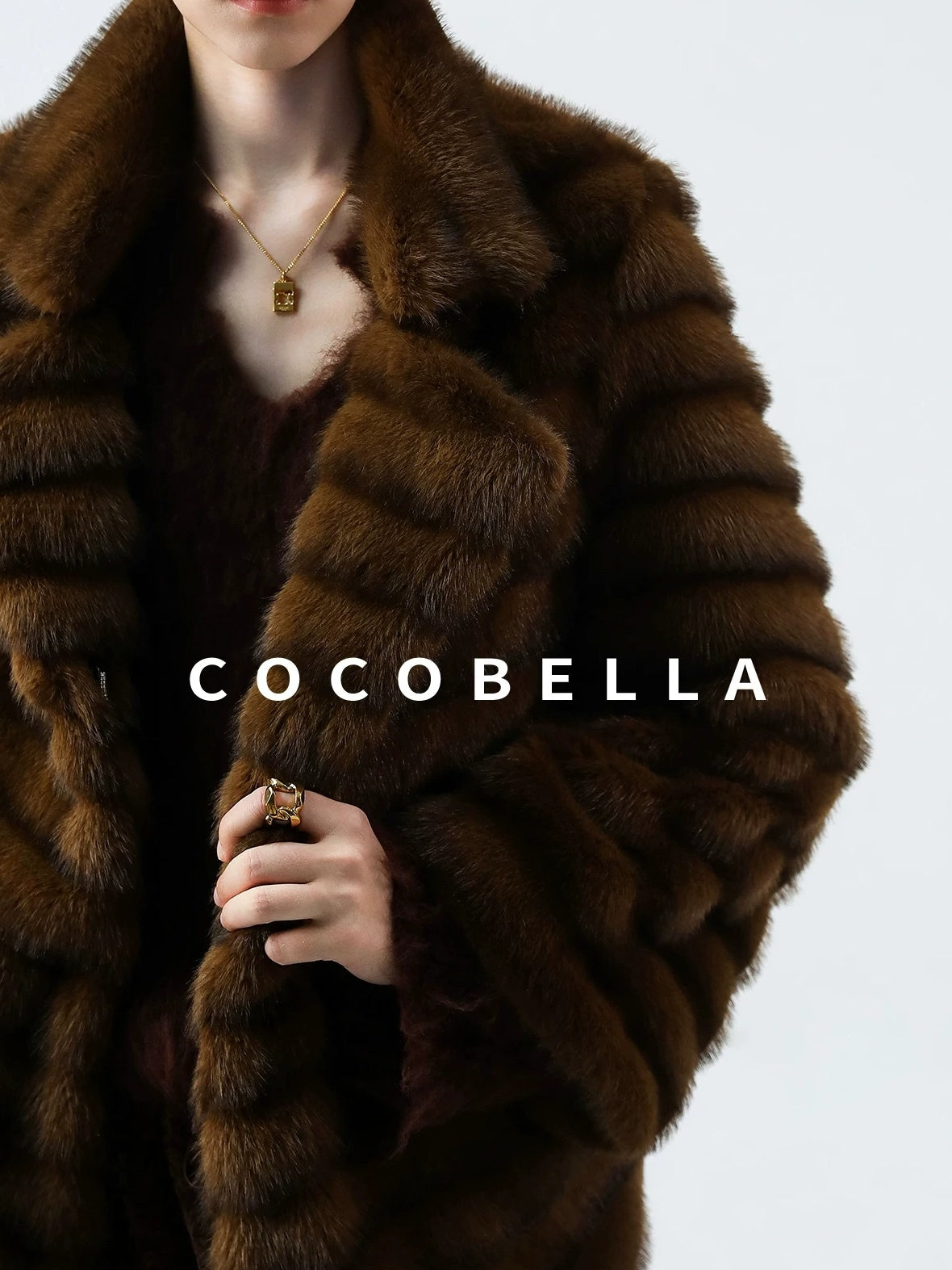 COCOBELLA Plush Faux Fur Horizontal Panel Loose Fit Office Workwear Pastel Stripe Jackets