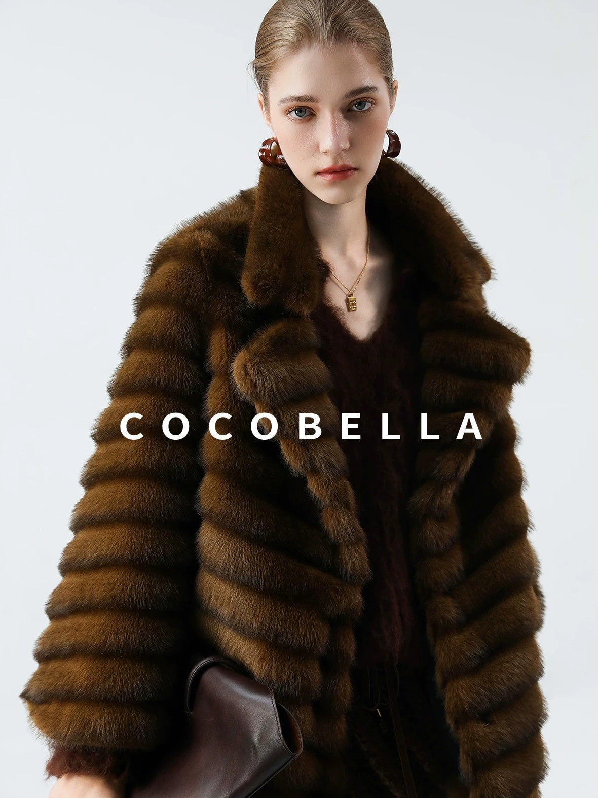 COCOBELLA Plush Faux Fur Horizontal Panel Loose Fit Office Workwear Pastel Stripe Jackets