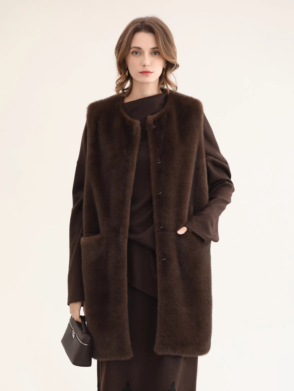 COCOBELLA_Plush_Faux_Fur_Long_Sleeveless_Straight_For_Women_Coffee_Brown_Polyester_Coats_MISSTT