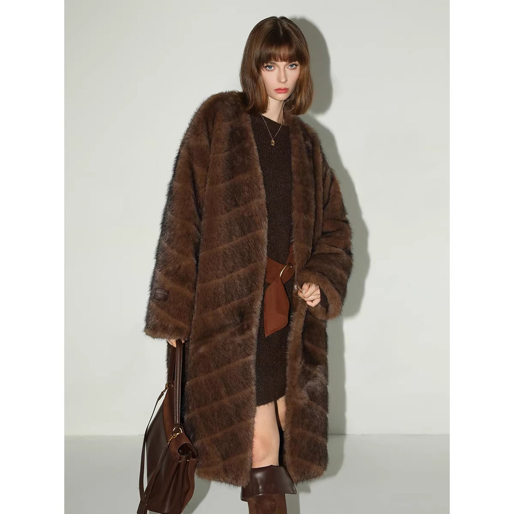COCOBELLA_Plush_Faux_Fur_Long_V_Neck_Straight_Fit_Women_Office_Chic_Black_Brown_Coats_MISSTT