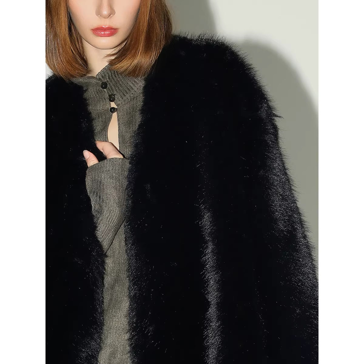 COCOBELLA_Plush_Faux_Fur_Long_V_Neck_Straight_Fit_Women_Office_Chic_Black_Brown_Coats_MISSTT