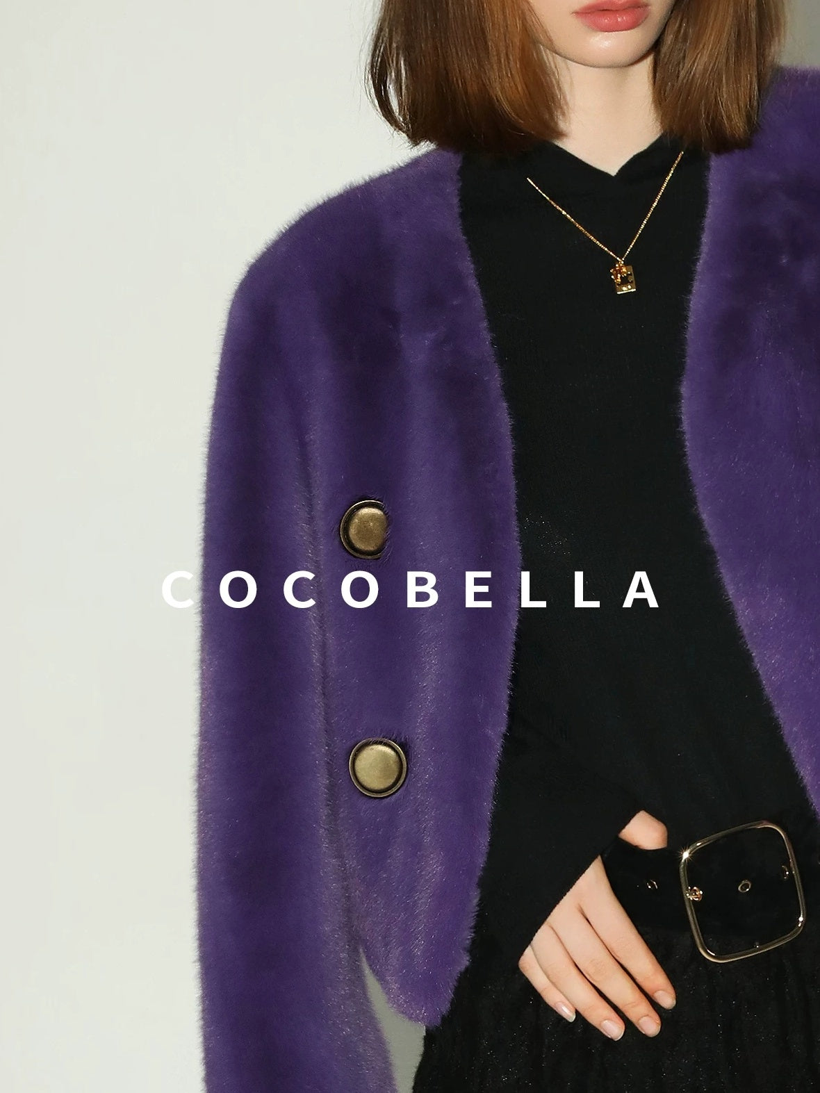 COCOBELLA Plush Faux Fur Short V Neck Long Sleeve Ol Workwear Women Black Brown Jackets