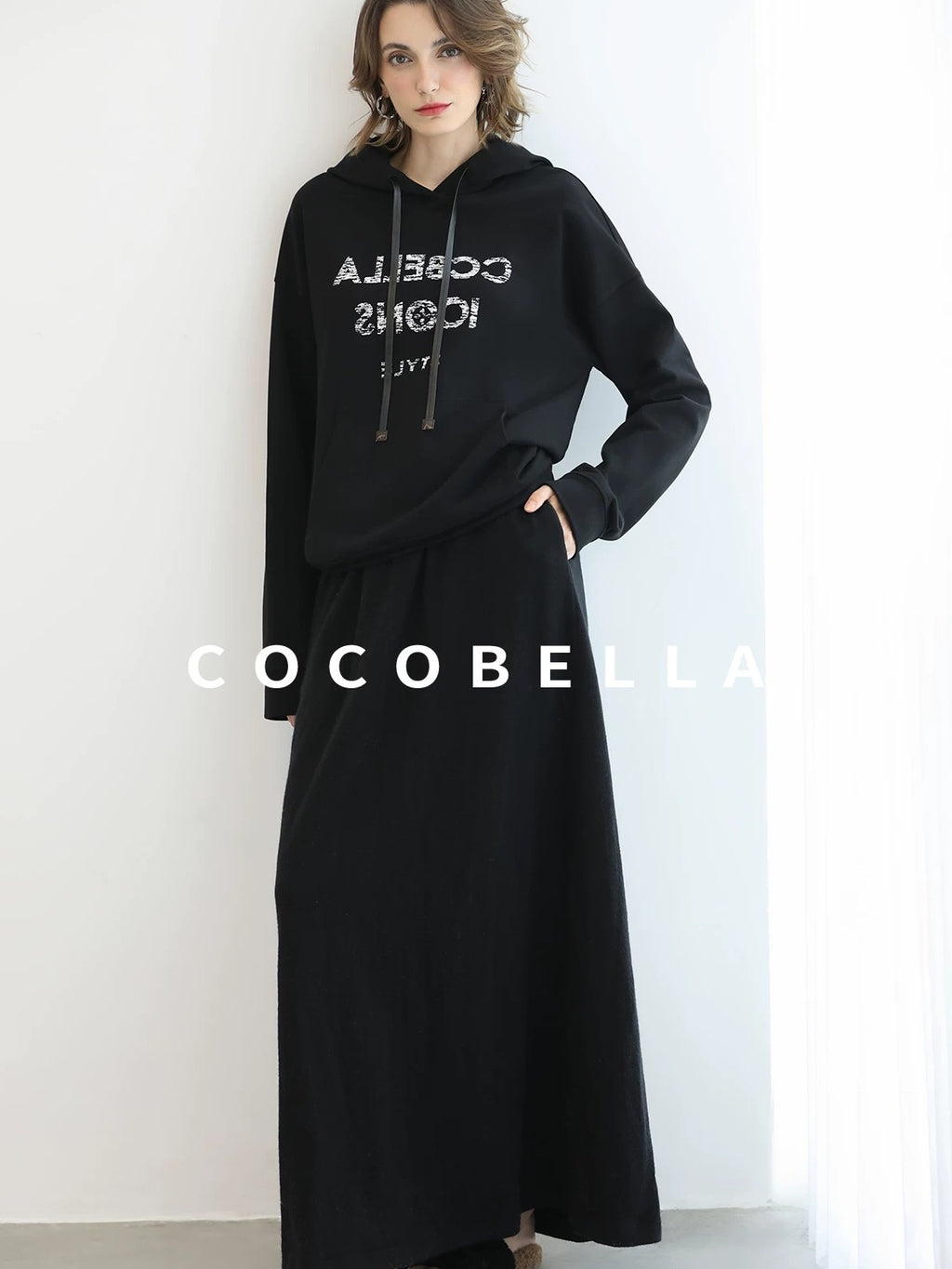 COCOBELLA Pocketed Knitted A Line Loose Fit Mid Waist Office Casual Women Skirts