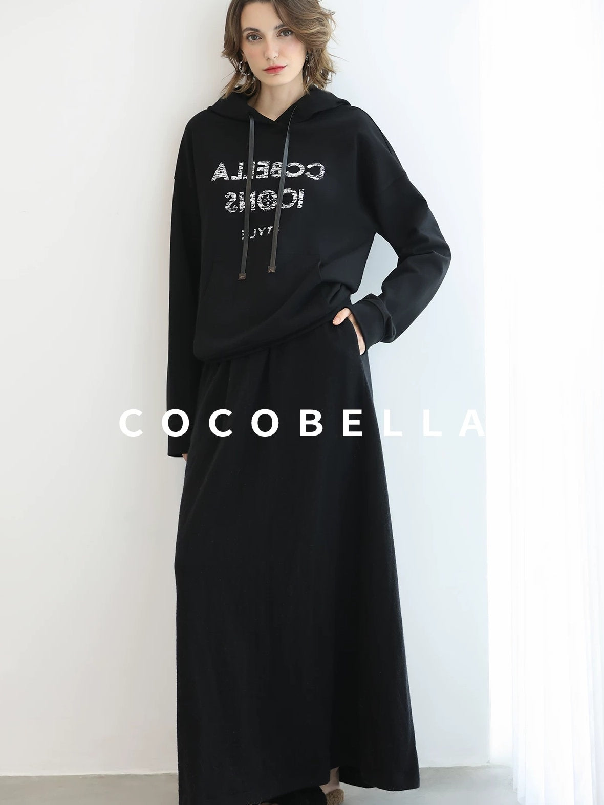 COCOBELLA Pocketed Knitted A Line Loose Fit Mid Waist Office Casual Women Skirts