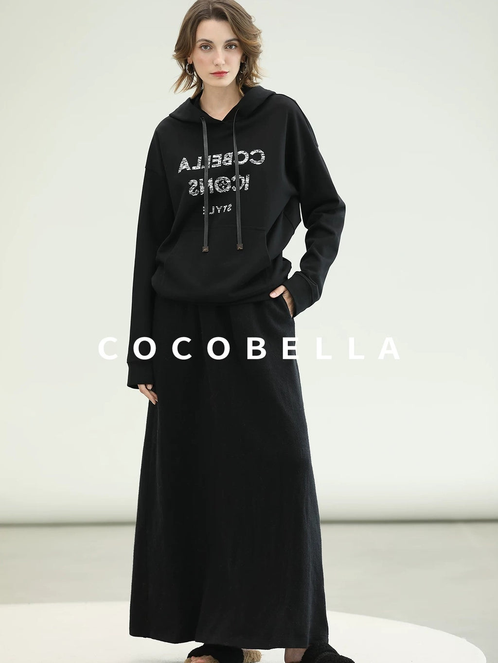 COCOBELLA Pocketed Knitted A Line Loose Fit Mid Waist Office Casual Women Skirts