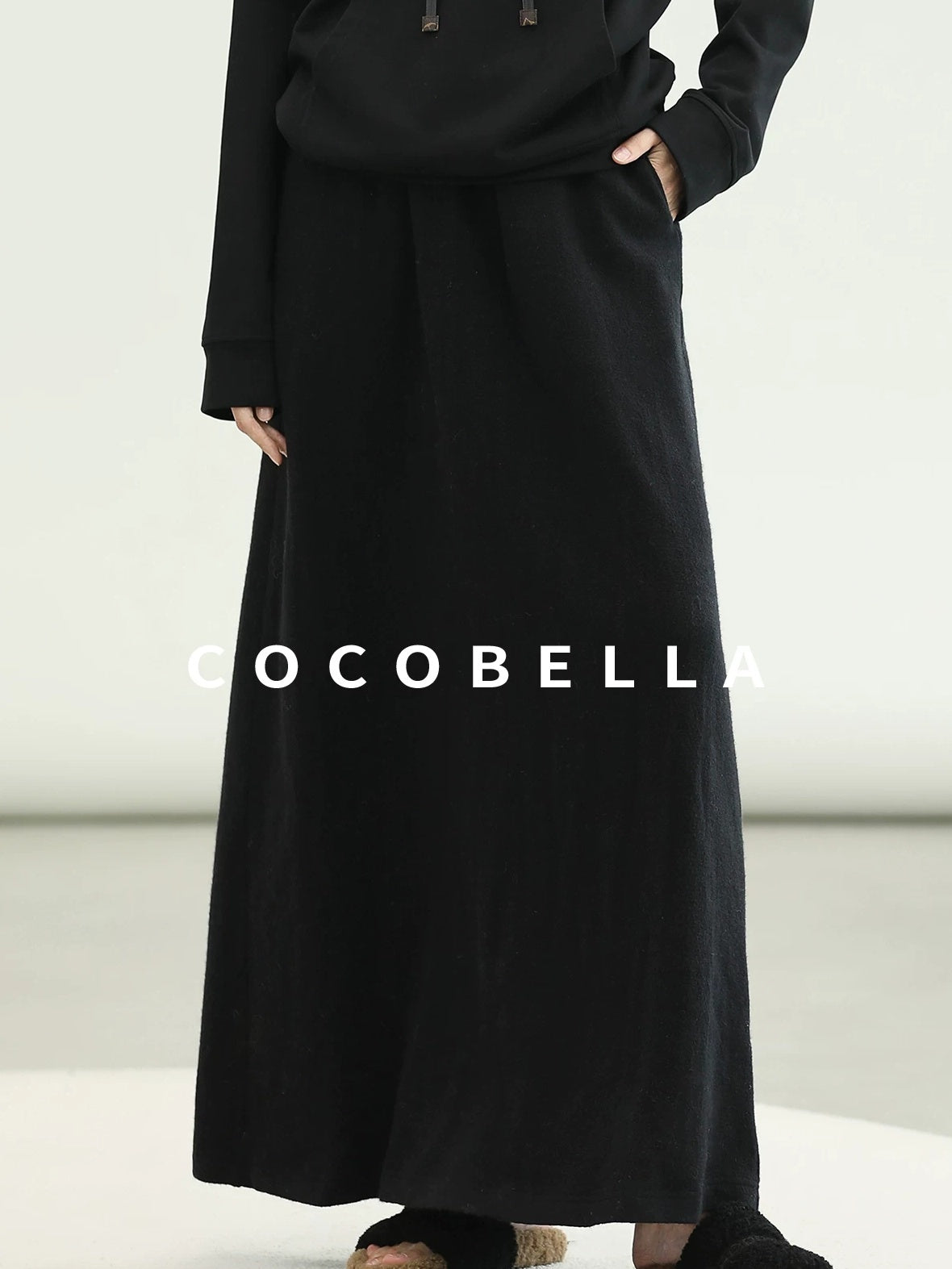 COCOBELLA Pocketed Knitted A Line Loose Fit Mid Waist Office Casual Women Skirts