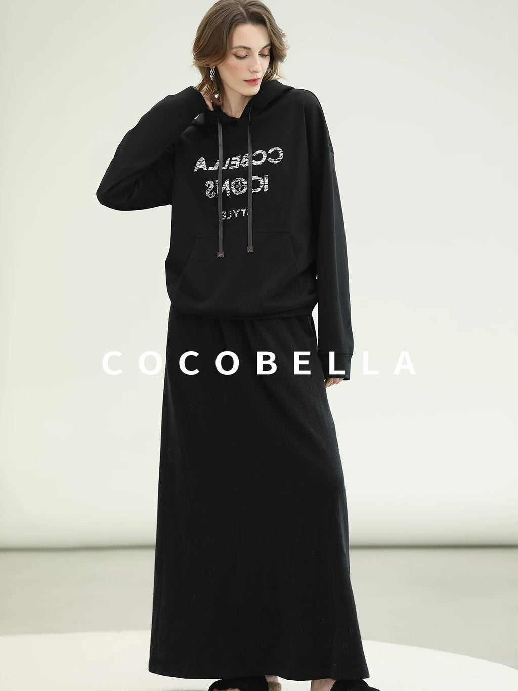 COCOBELLA Pocketed Knitted A Line Loose Fit Mid Waist Office Casual Women Skirts