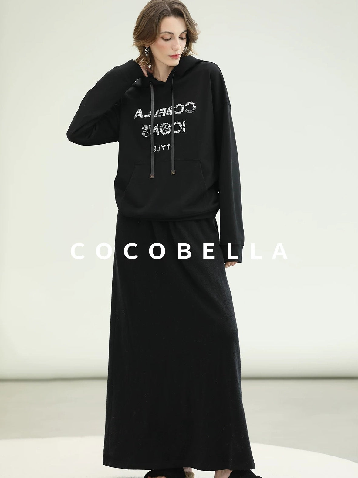 COCOBELLA Pocketed Knitted A Line Loose Fit Mid Waist Office Casual Women Skirts