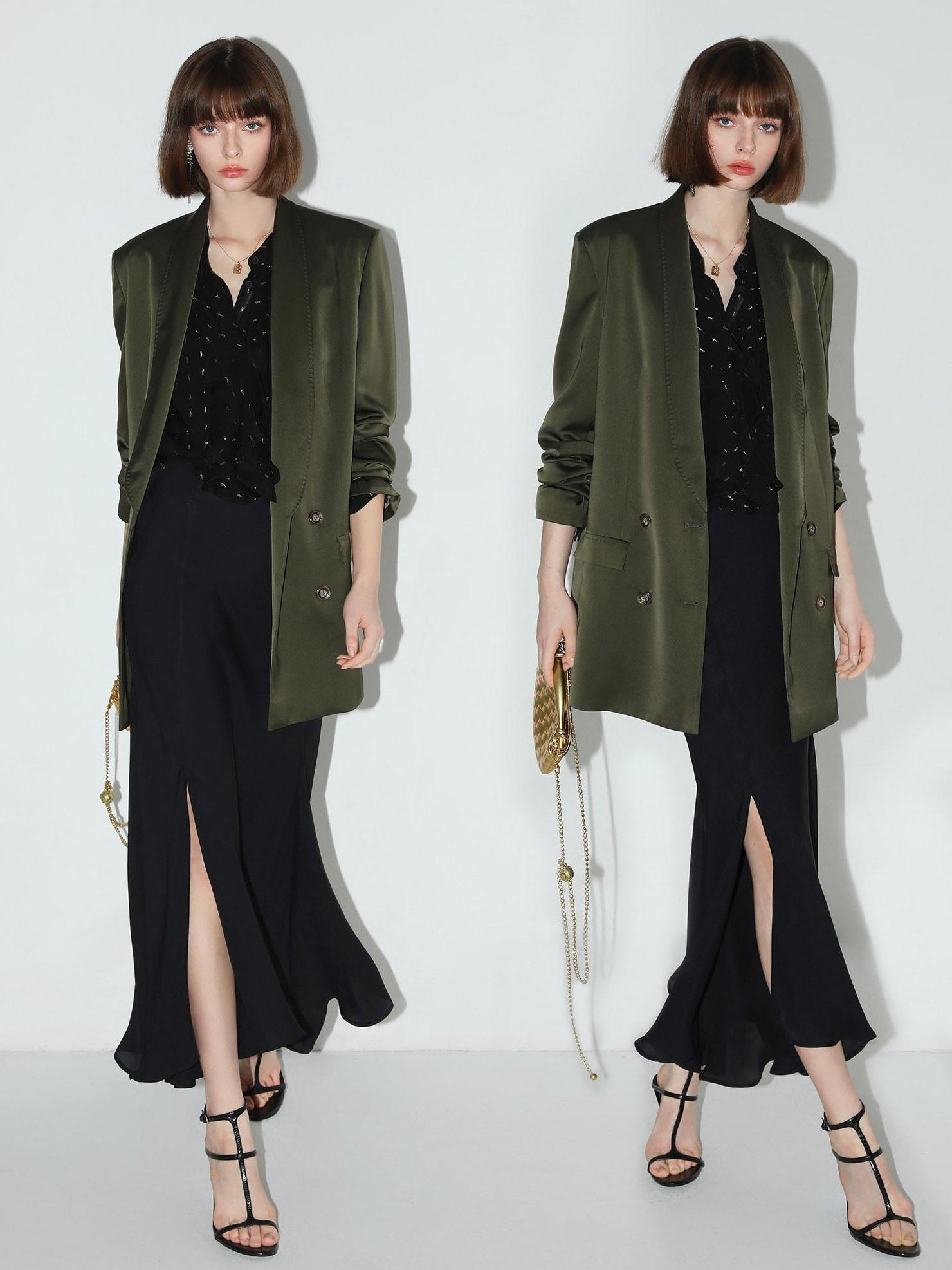 COCOBELLA Polished Avocado Green Double Breasted Straight Midlength Women Office Blazers