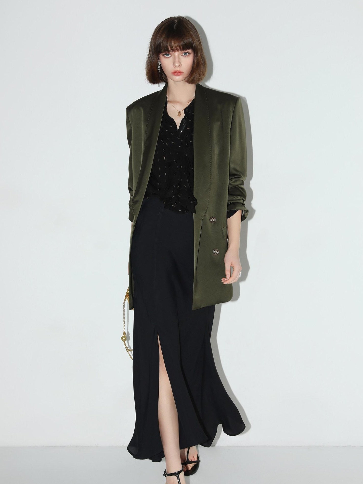 COCOBELLA Polished Avocado Green Double Breasted Straight Midlength Women Office Blazers