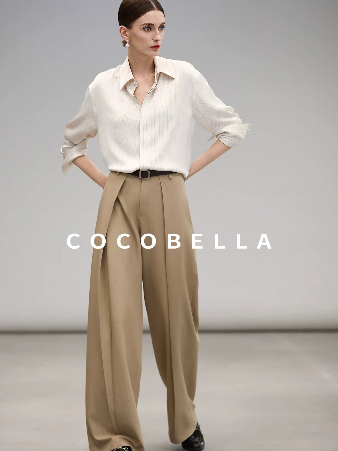 COCOBELLA Polyester Blend Striped Collared Button Front Straight Fit Office Shirts