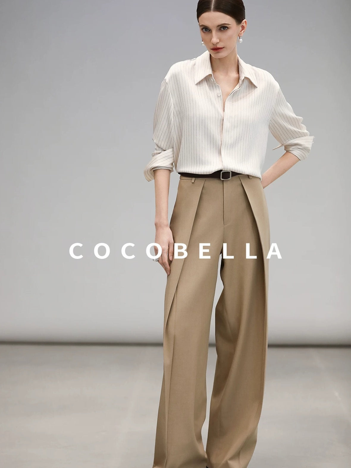 COCOBELLA Polyester Blend Striped Collared Button Front Straight Fit Office Shirts