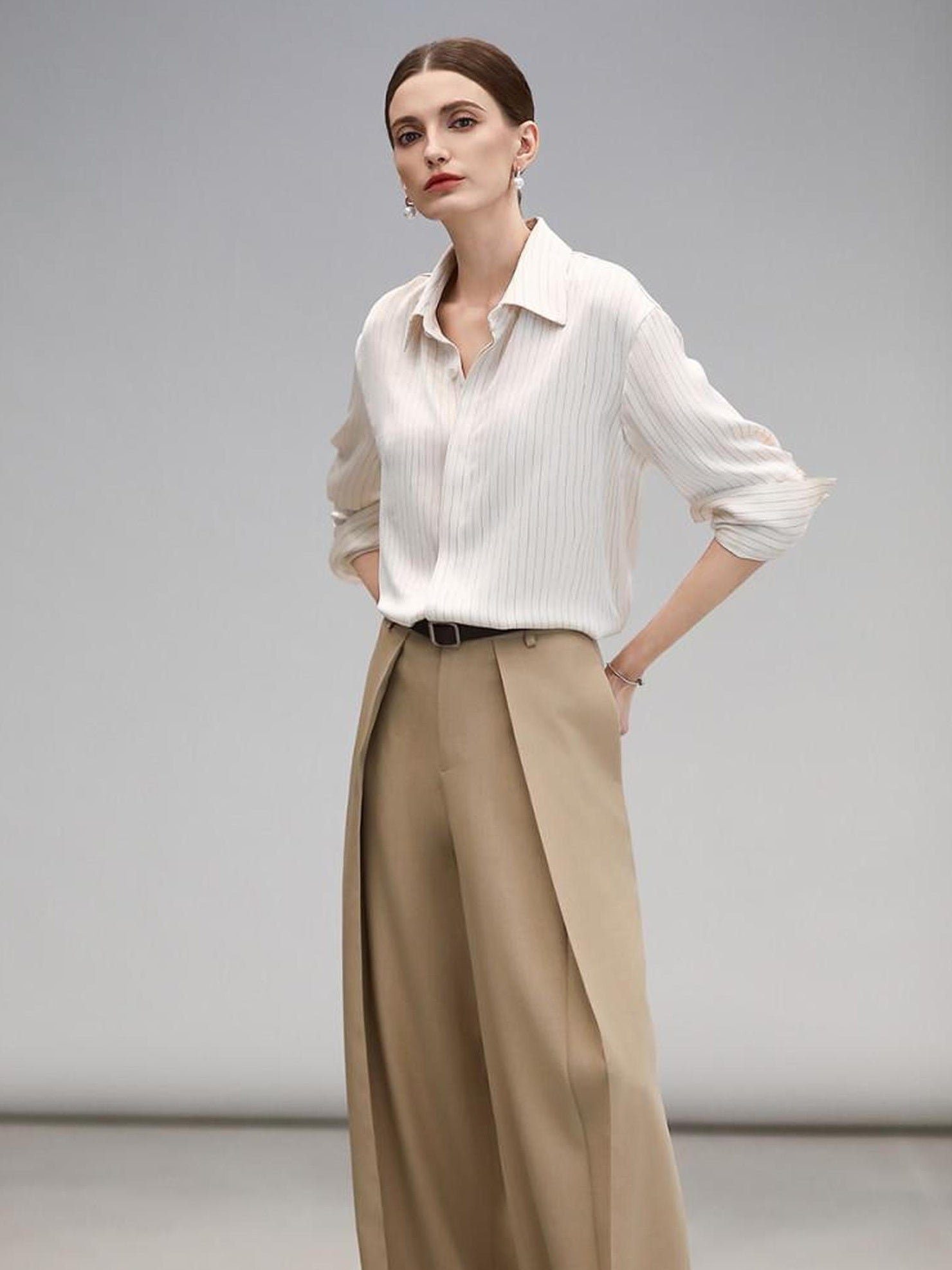 COCOBELLA Polyester Blend Striped Collared Button Front Straight Fit Office Shirts