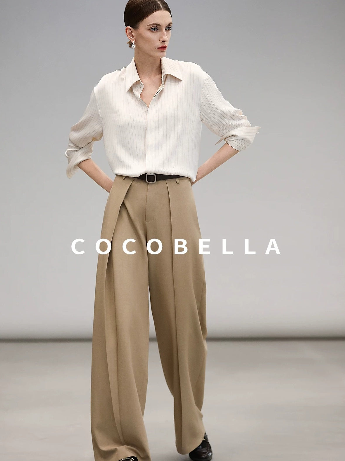 COCOBELLA Polyester Blend Striped Collared Button Front Straight Fit Office Shirts