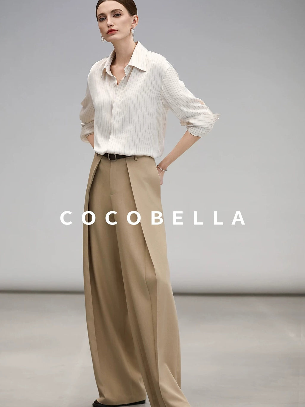 COCOBELLA Polyester Blend Striped Collared Button Front Straight Fit Office Shirts