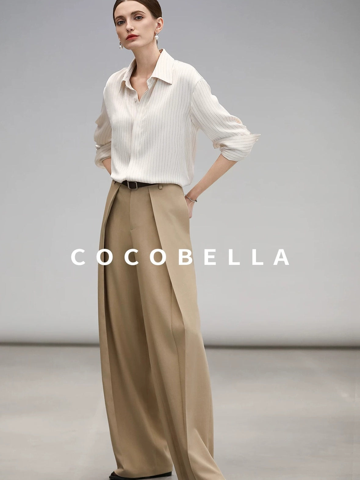 COCOBELLA Polyester Blend Striped Collared Button Front Straight Fit Office Shirts