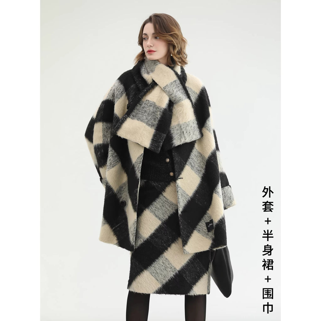 COCOBELLA_Polyester_Padded_Two_Piece_Midlength_Plaid_Loose_Fit_Office_Women_Button_Coats_MISSTT