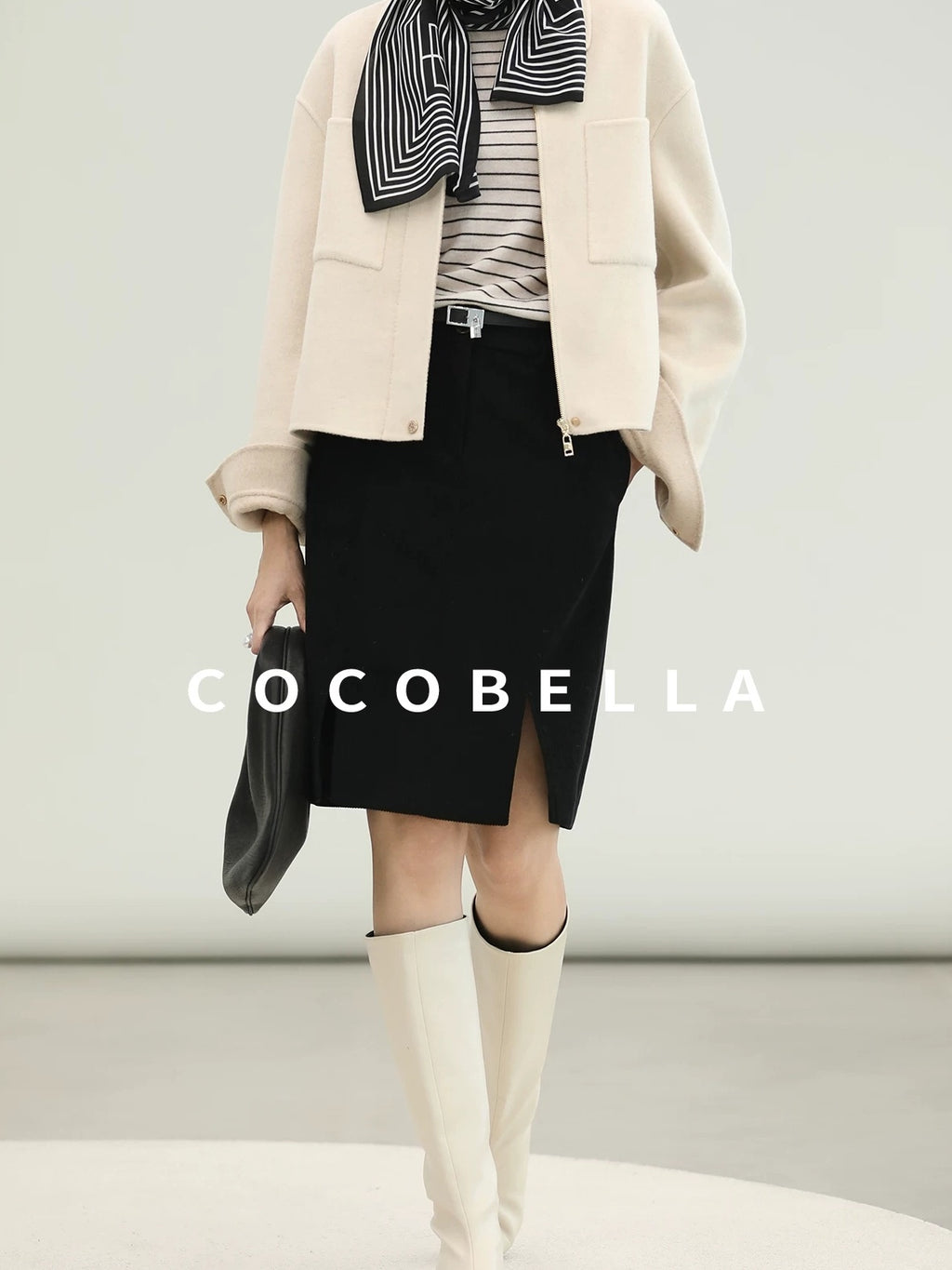 COCOBELLA Premium Double Faced Wool Straight Lapel Zipper Pockets Office Ivory Jackets