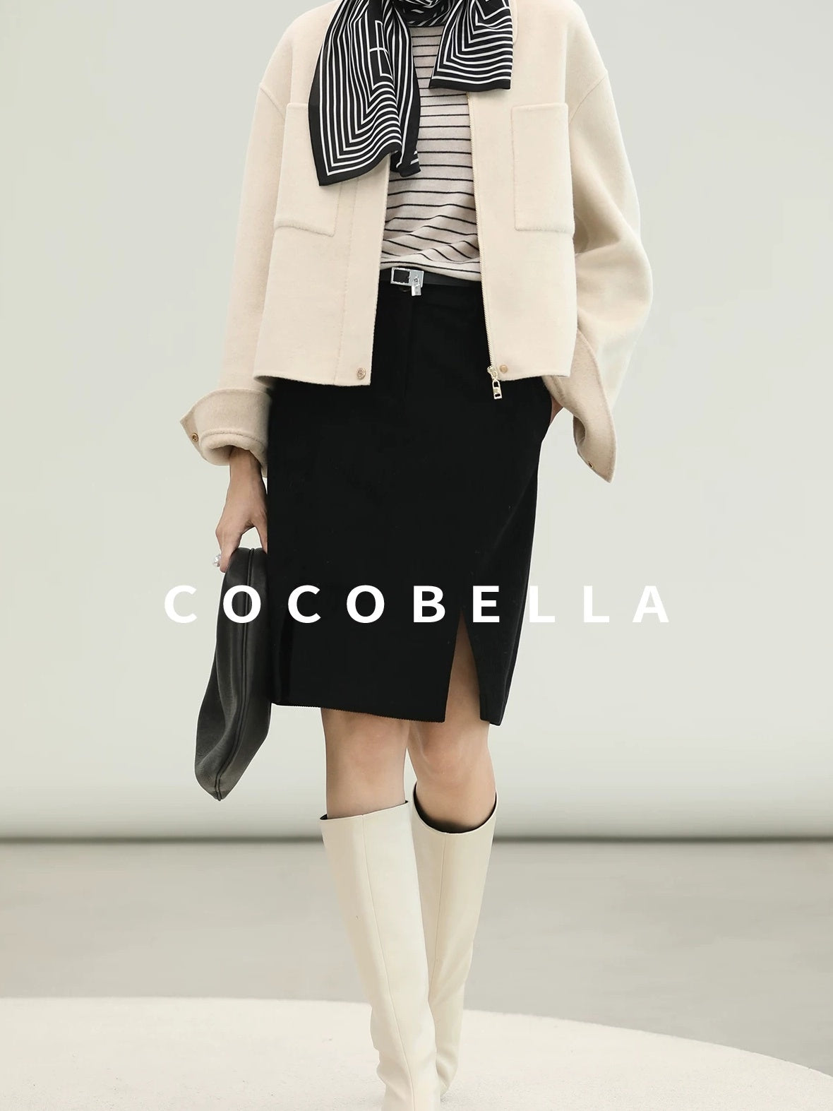 COCOBELLA Premium Double Faced Wool Straight Lapel Zipper Pockets Office Ivory Jackets