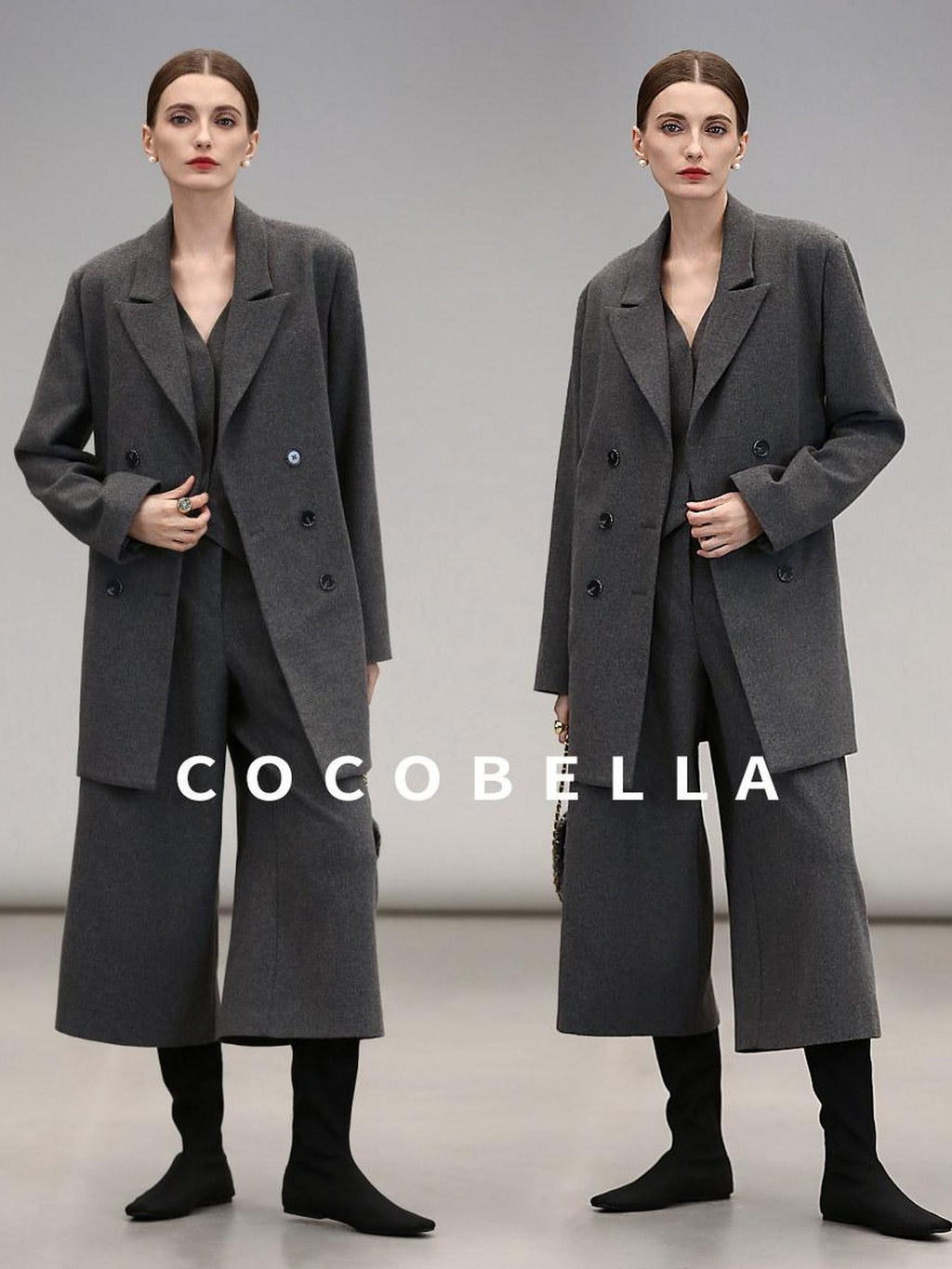 COCOBELLA Premium Lambswool Double Breasted Straight Cut Patchwork Women Blazers