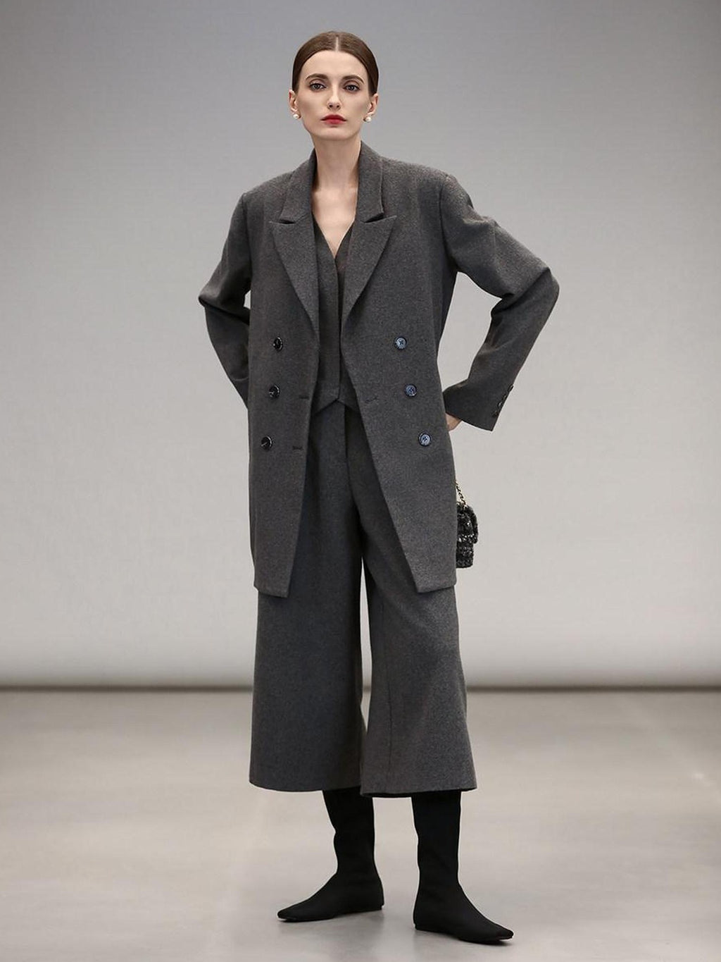 COCOBELLA Premium Lambswool Double Breasted Straight Cut Patchwork Women Blazers