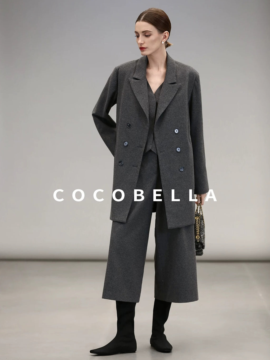 COCOBELLA Premium Lambswool Double Breasted Straight Cut Patchwork Women Blazers