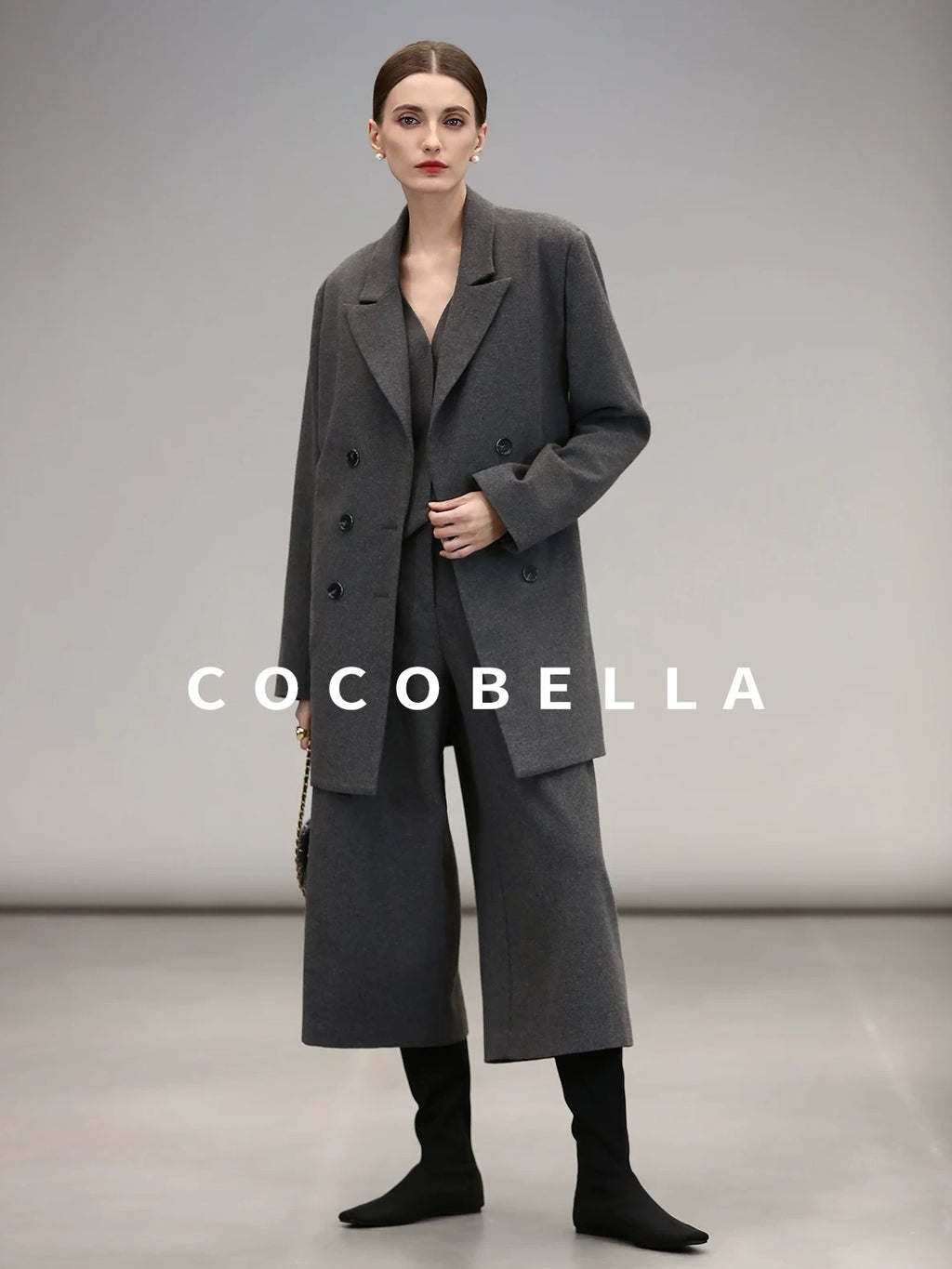 COCOBELLA Premium Lambswool Double Breasted Straight Cut Patchwork Women Blazers