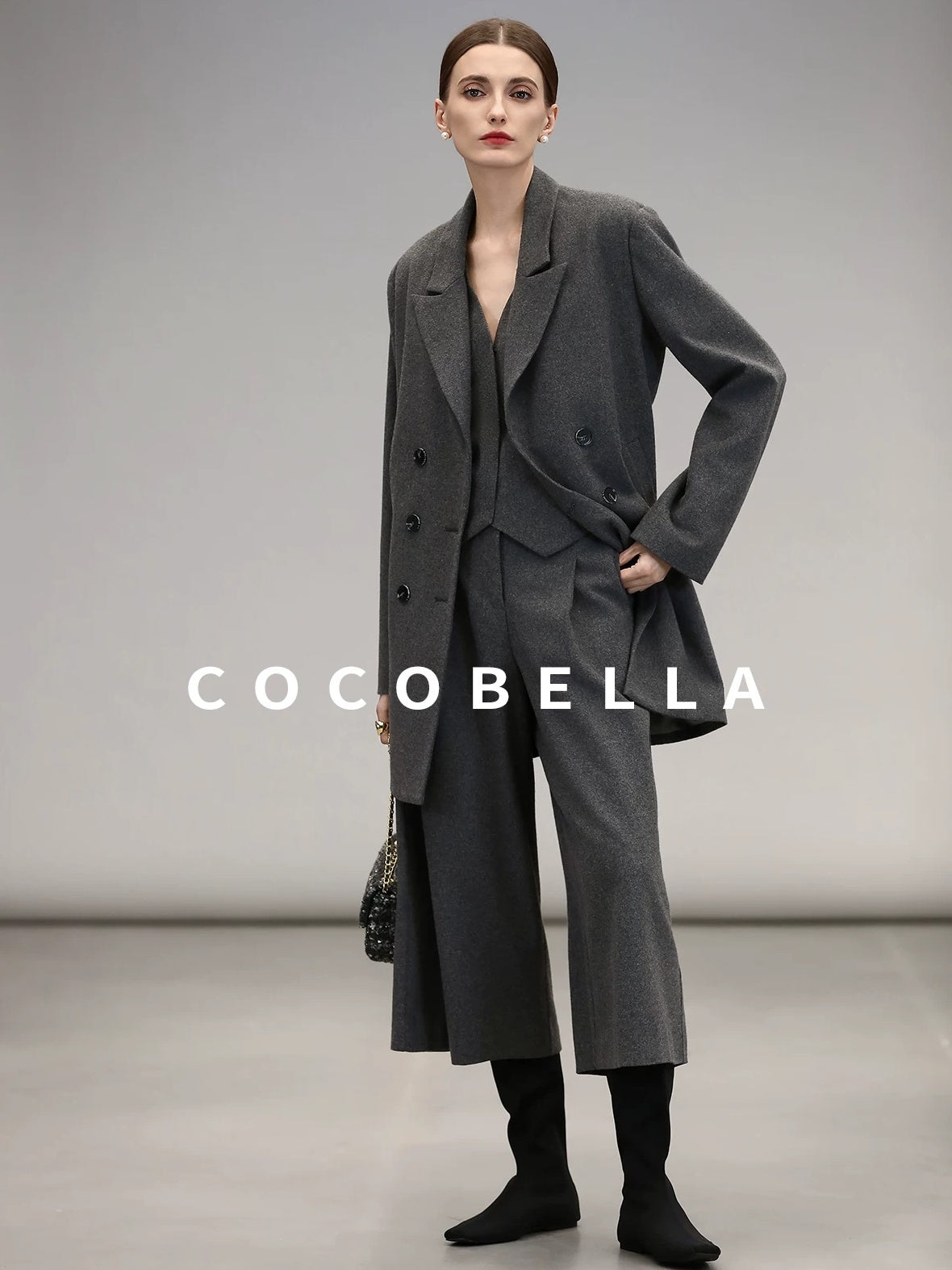 COCOBELLA Premium Lambswool Double Breasted Straight Cut Patchwork Women Blazers