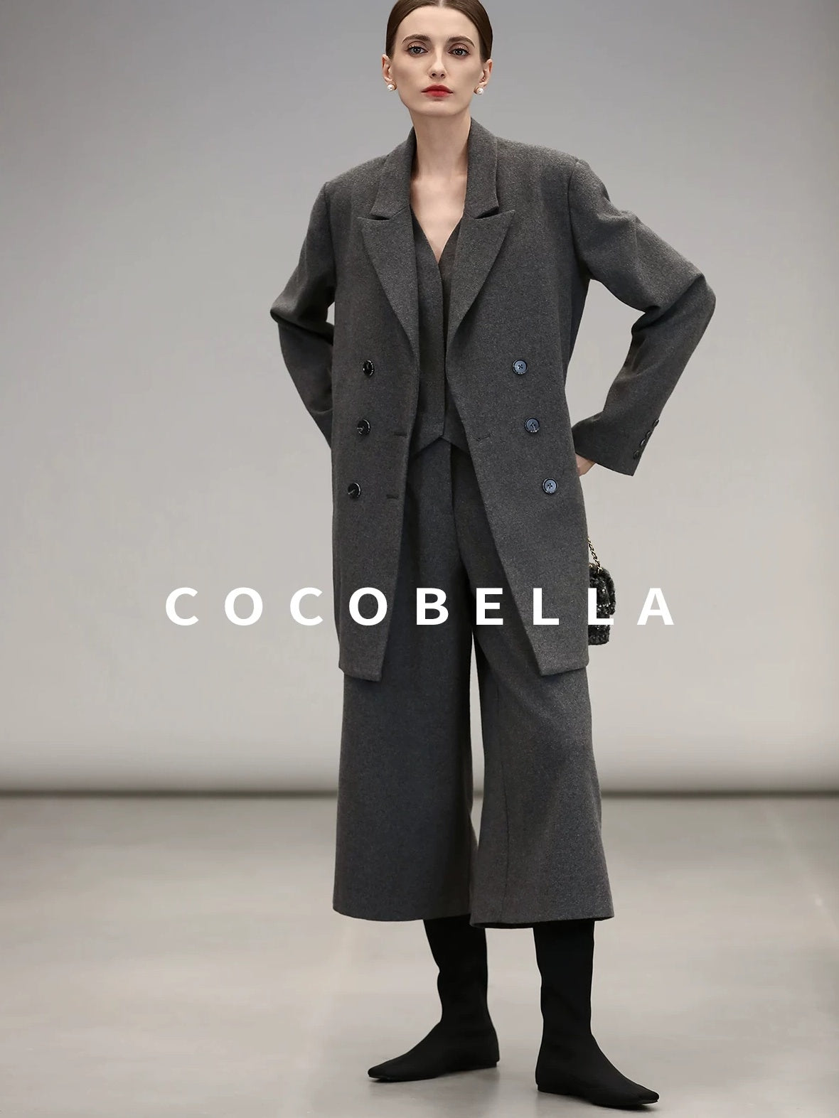 COCOBELLA Premium Lambswool Double Breasted Straight Cut Patchwork Women Blazers