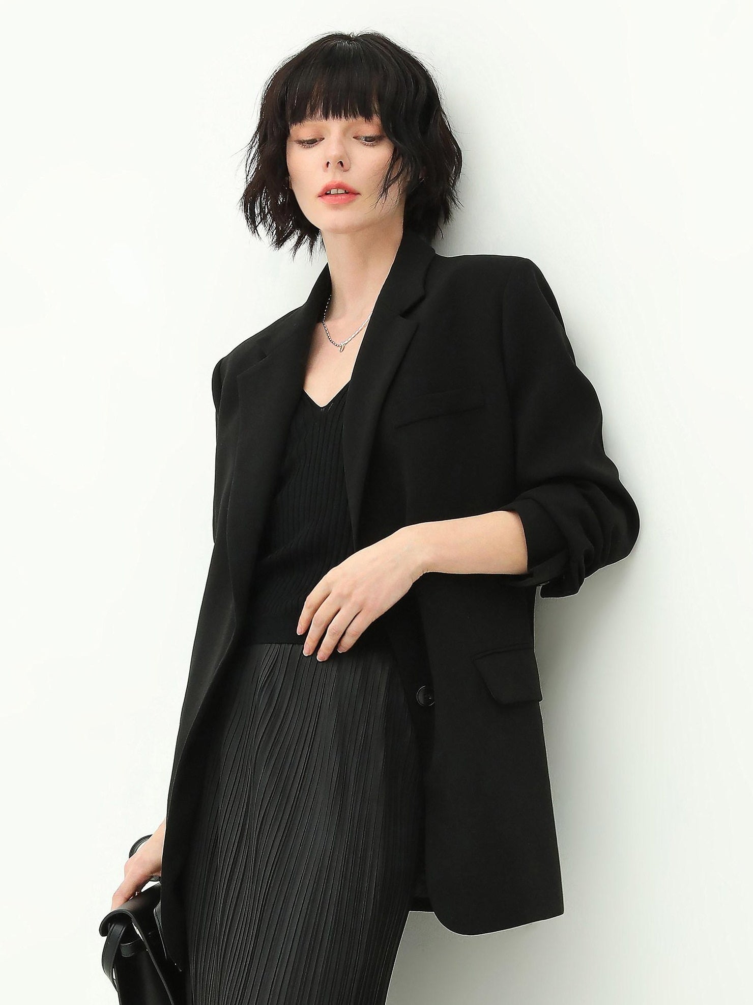 COCOBELLA Premium Polyester Straight Tailored Women Office Commute Black Blazers