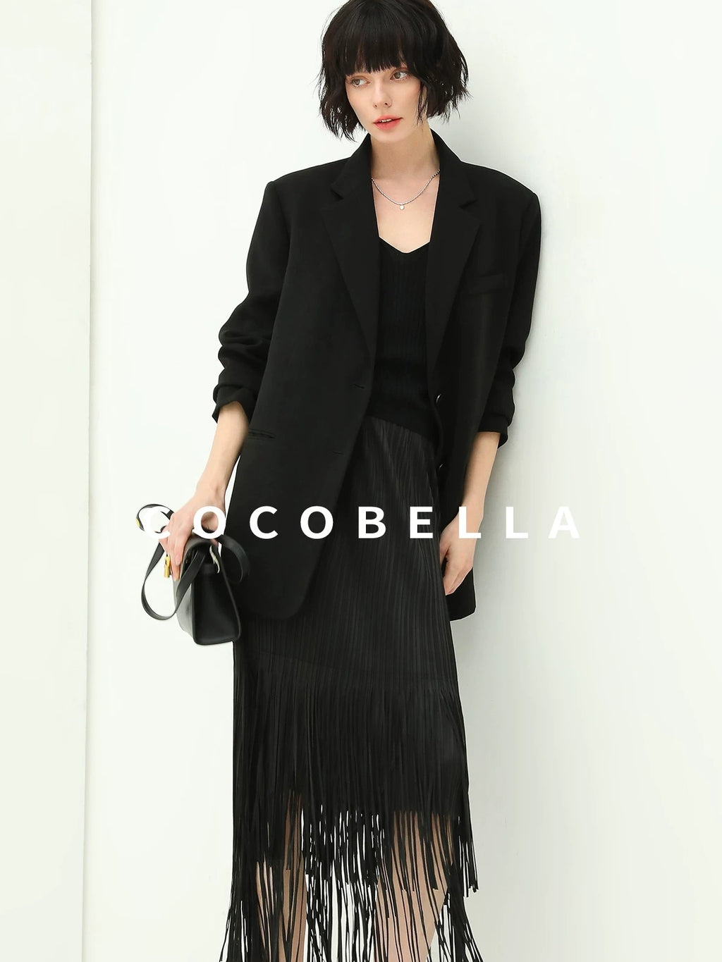 COCOBELLA Premium Polyester Straight Tailored Women Office Commute Black Blazers