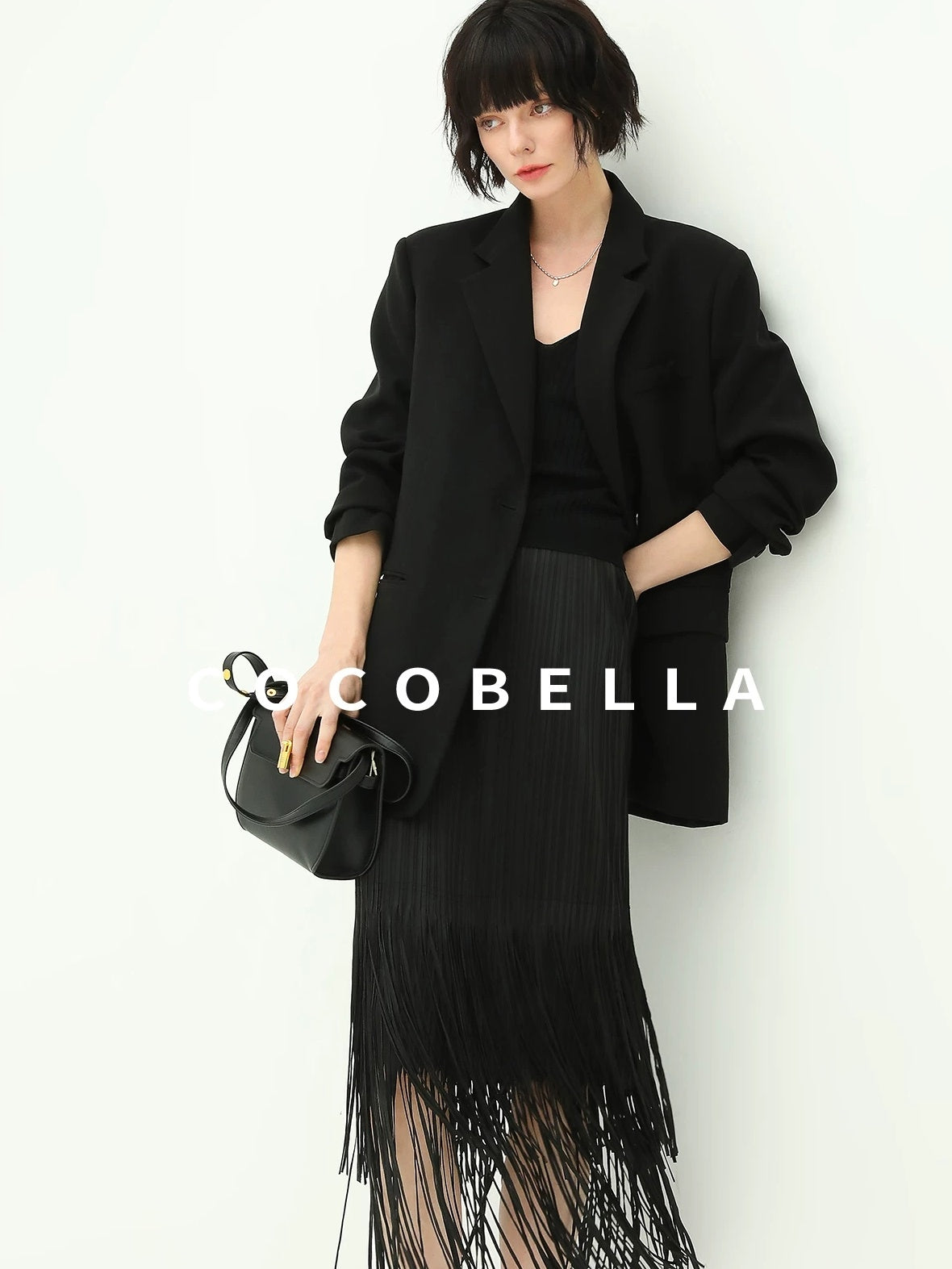 COCOBELLA Premium Polyester Straight Tailored Women Office Commute Black Blazers