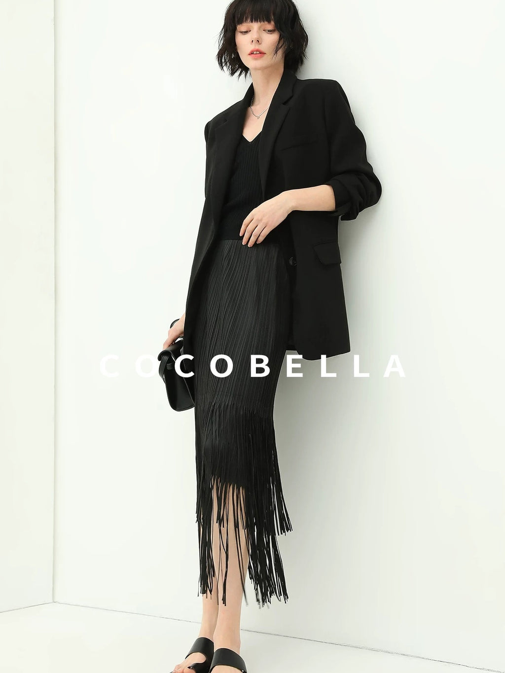 COCOBELLA Premium Polyester Straight Tailored Women Office Commute Black Blazers