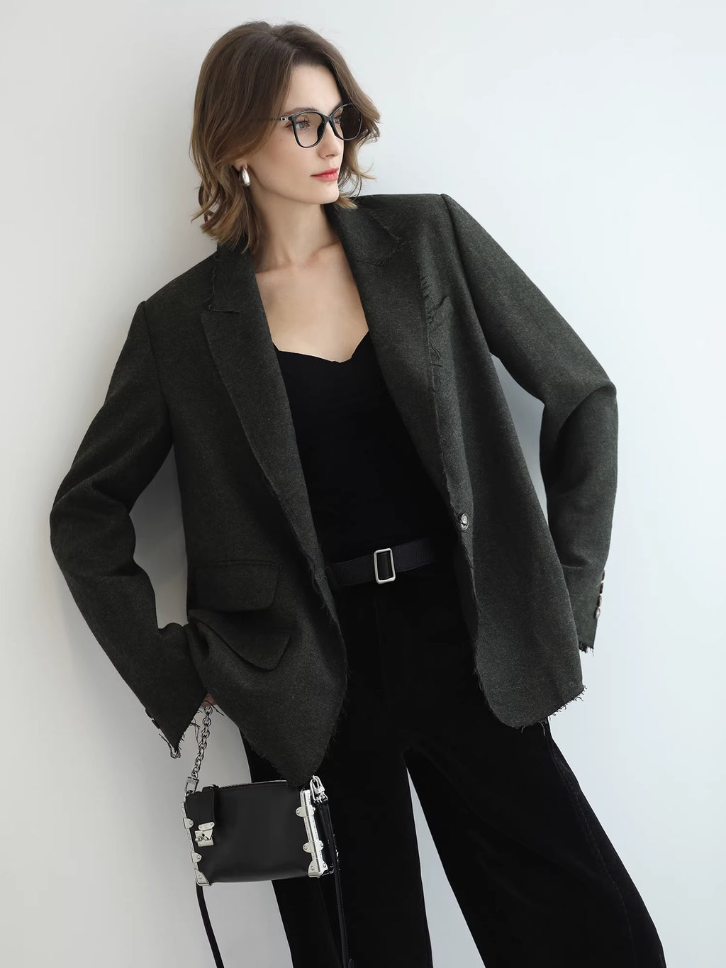 COCOBELLA_Premium_Wool_Blend_Seaweed_Green_Straight_Cut_Notch_Lapel_Women_Office_Blazers_MISSTT