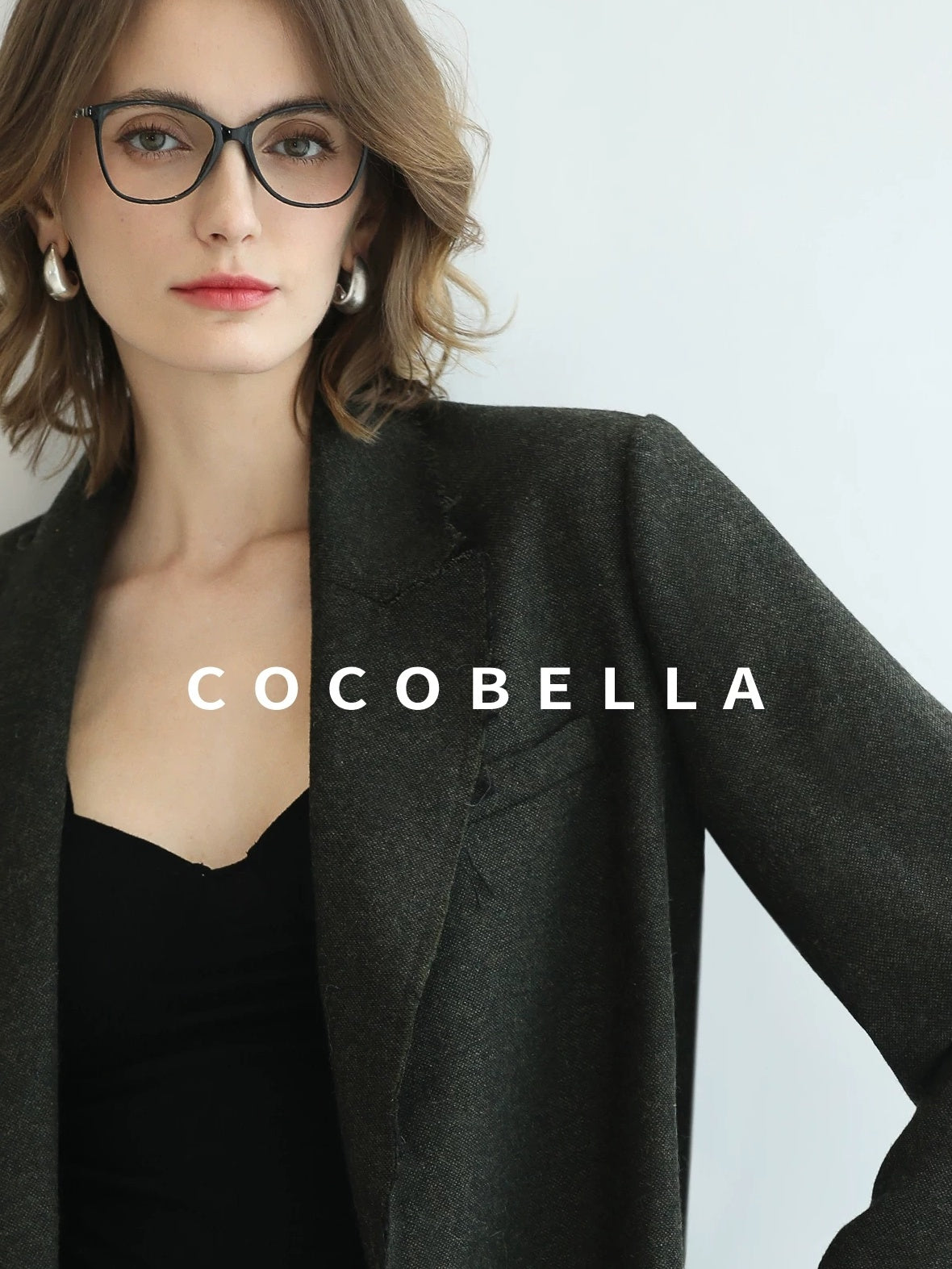 COCOBELLA Premium Wool Blend Seaweed Green Straight Cut Notch Lapel Women Office Blazers
