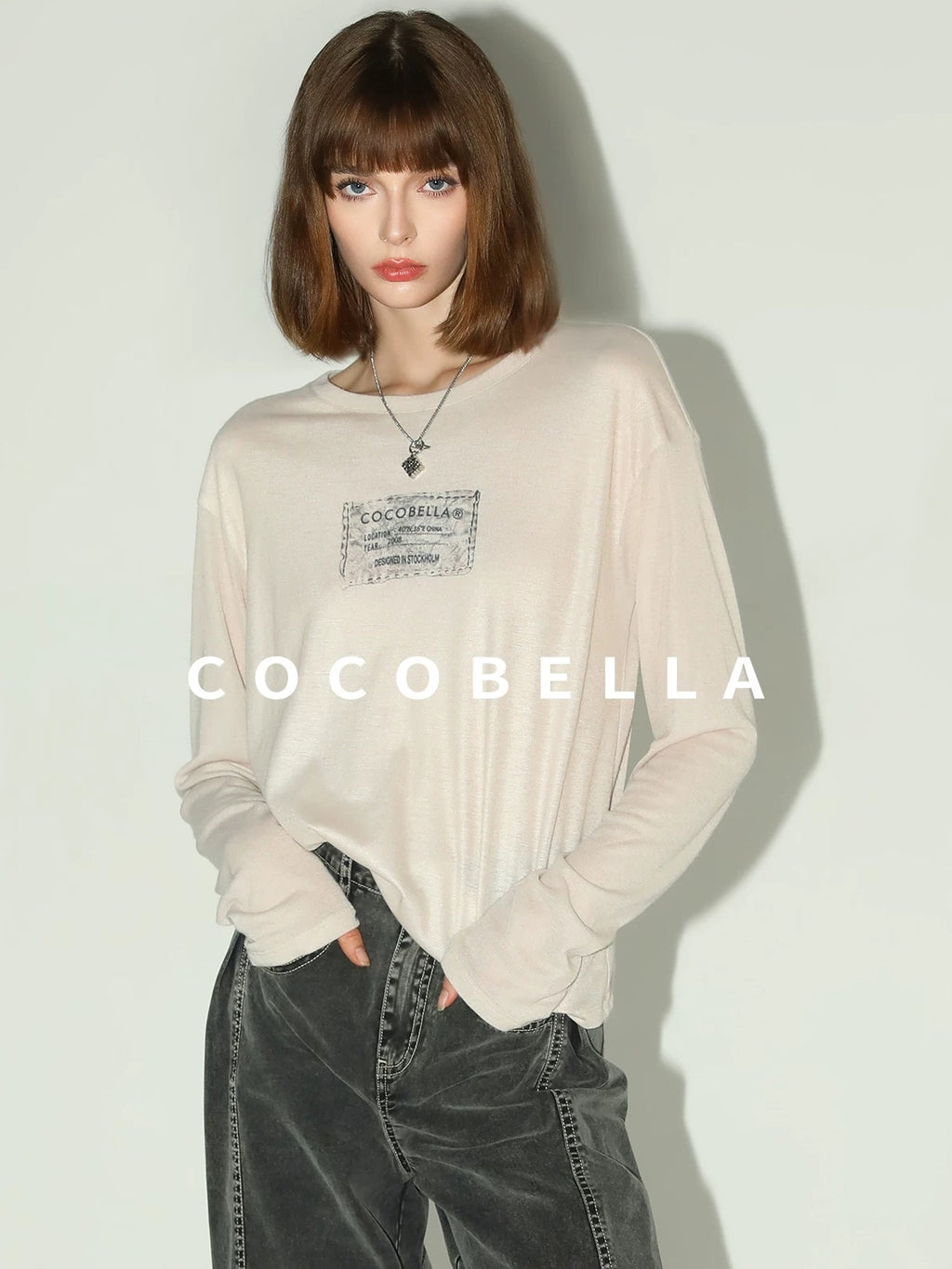 COCOBELLA Printed Lightweight Casual Straight Fit Long Sleeve Everyday Ecru Toffee Shirts