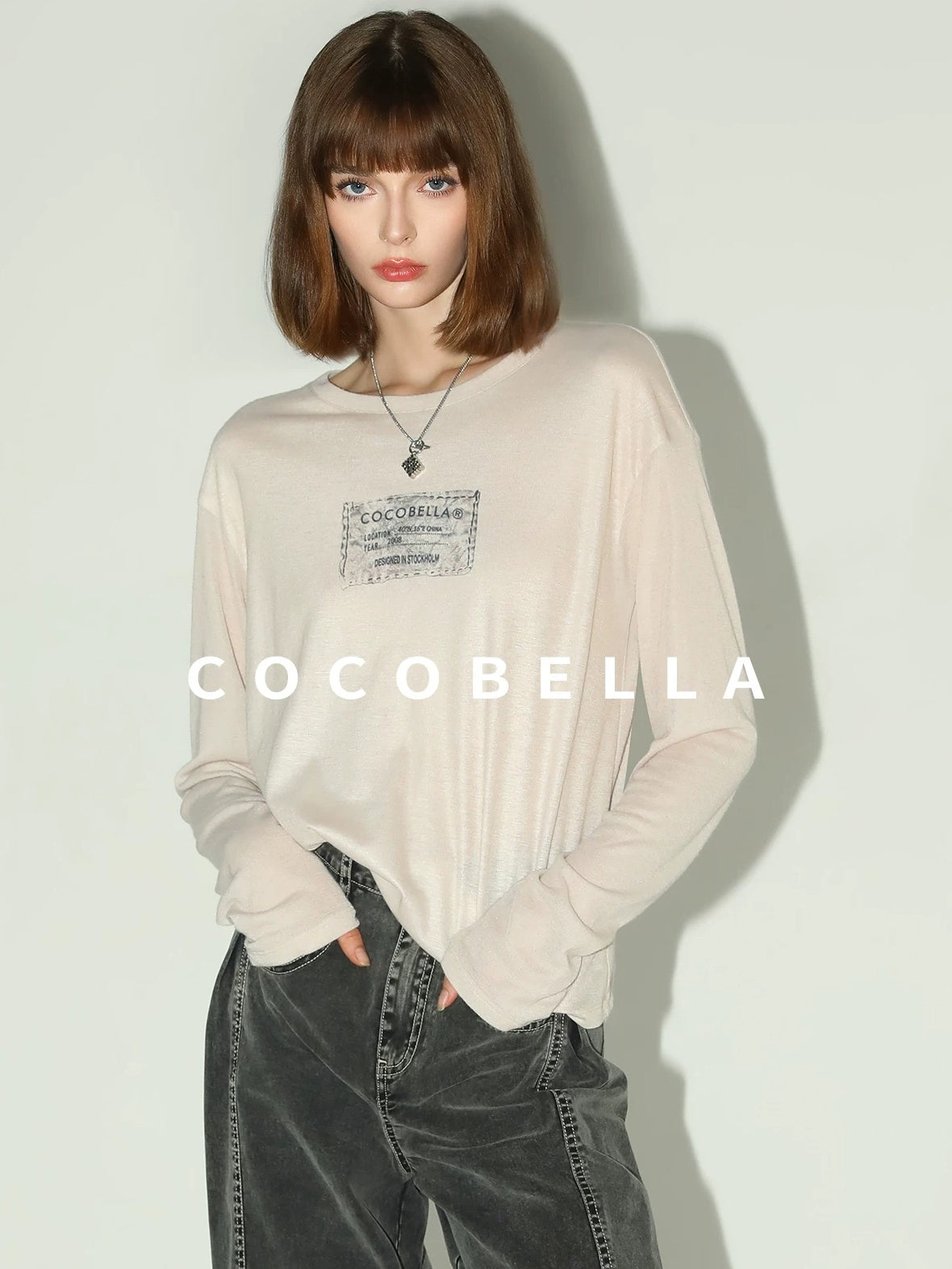 COCOBELLA Printed Lightweight Casual Straight Fit Long Sleeve Everyday Ecru Toffee Shirts