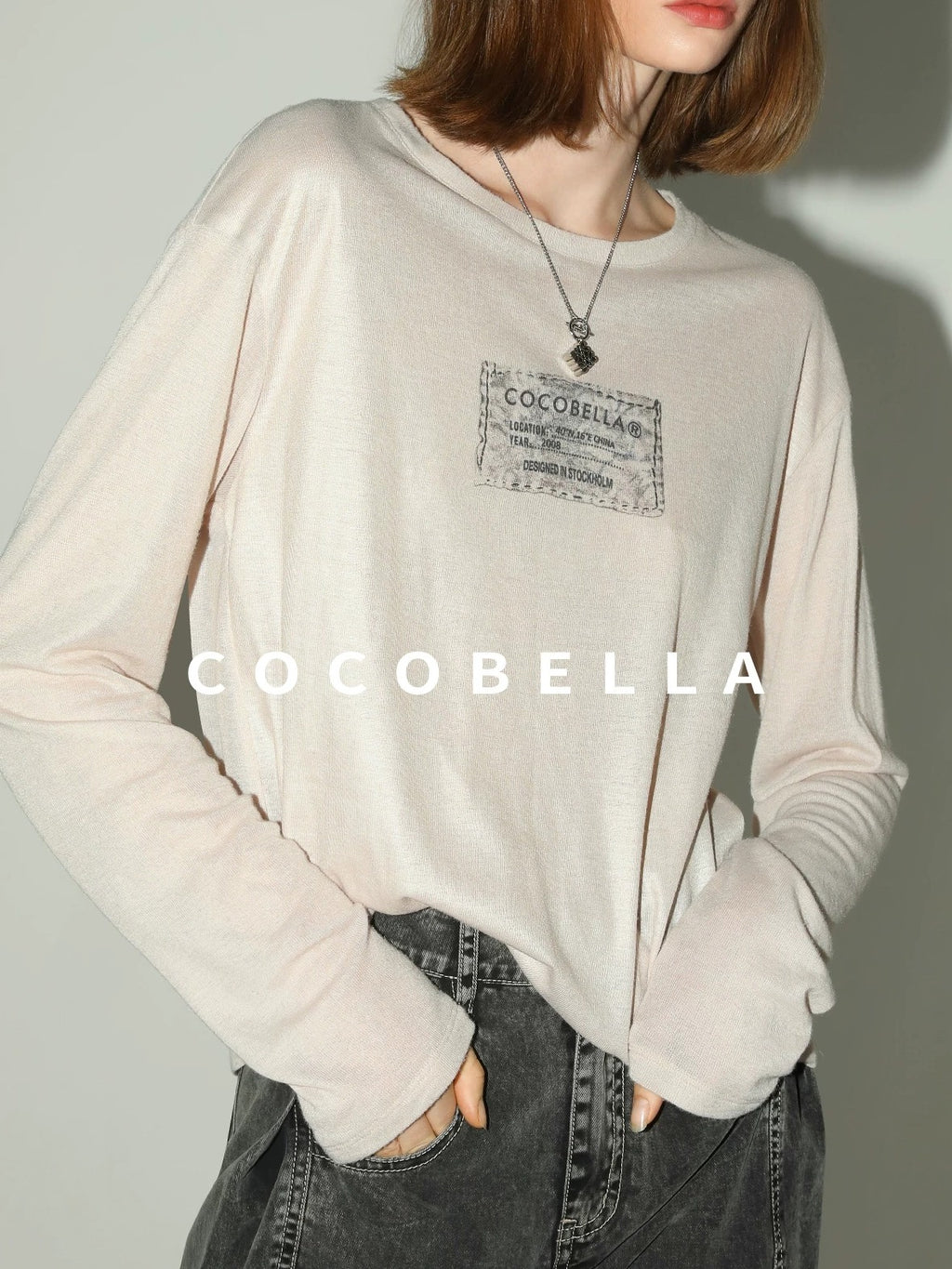 COCOBELLA Printed Lightweight Casual Straight Fit Long Sleeve Everyday Ecru Toffee Shirts