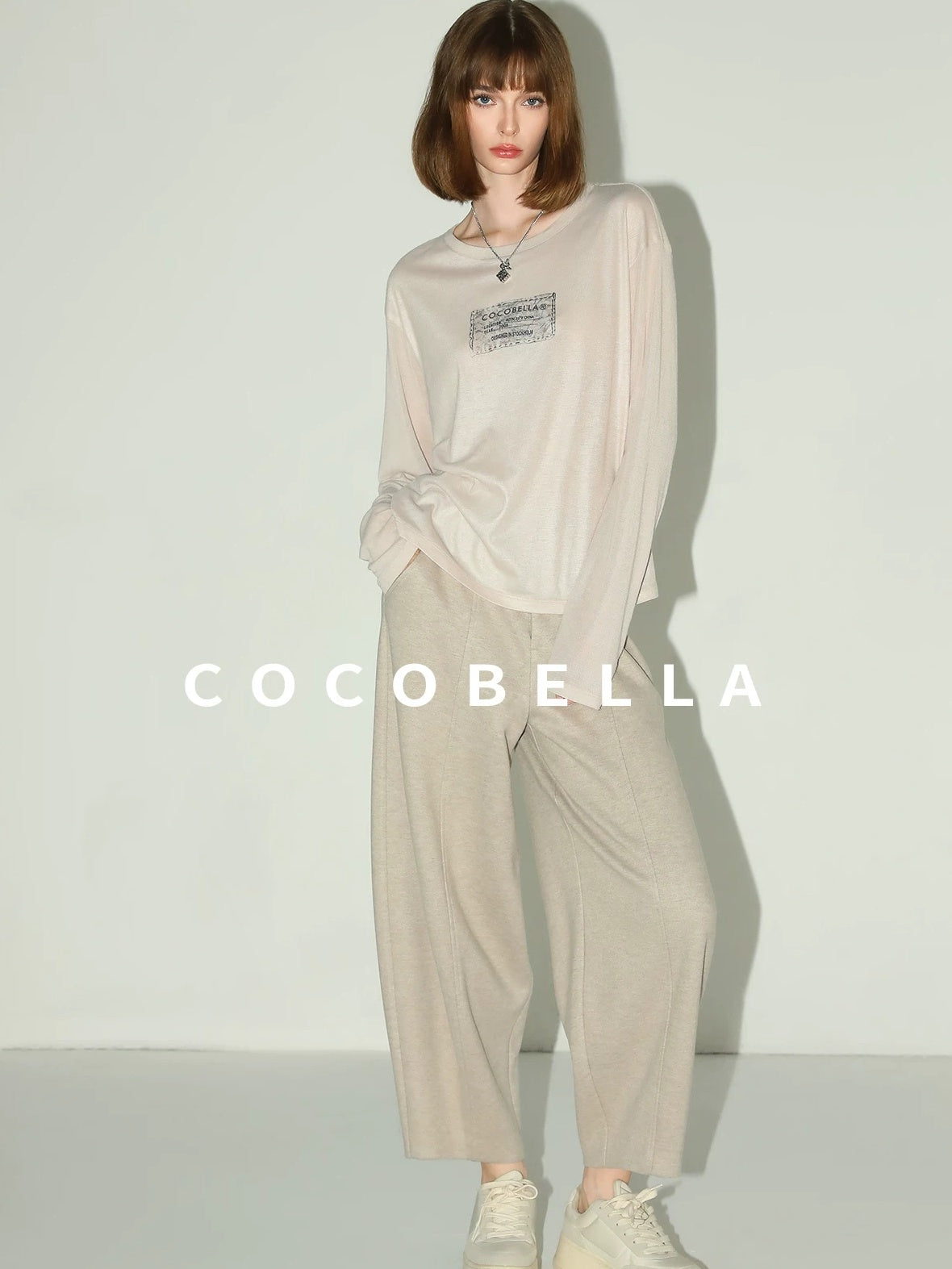 COCOBELLA Printed Lightweight Casual Straight Fit Long Sleeve Everyday Ecru Toffee Shirts