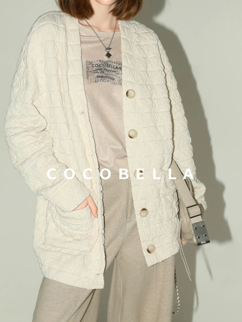 COCOBELLA Printed Lightweight Casual Straight Fit Long Sleeve Everyday Ecru Toffee Shirts