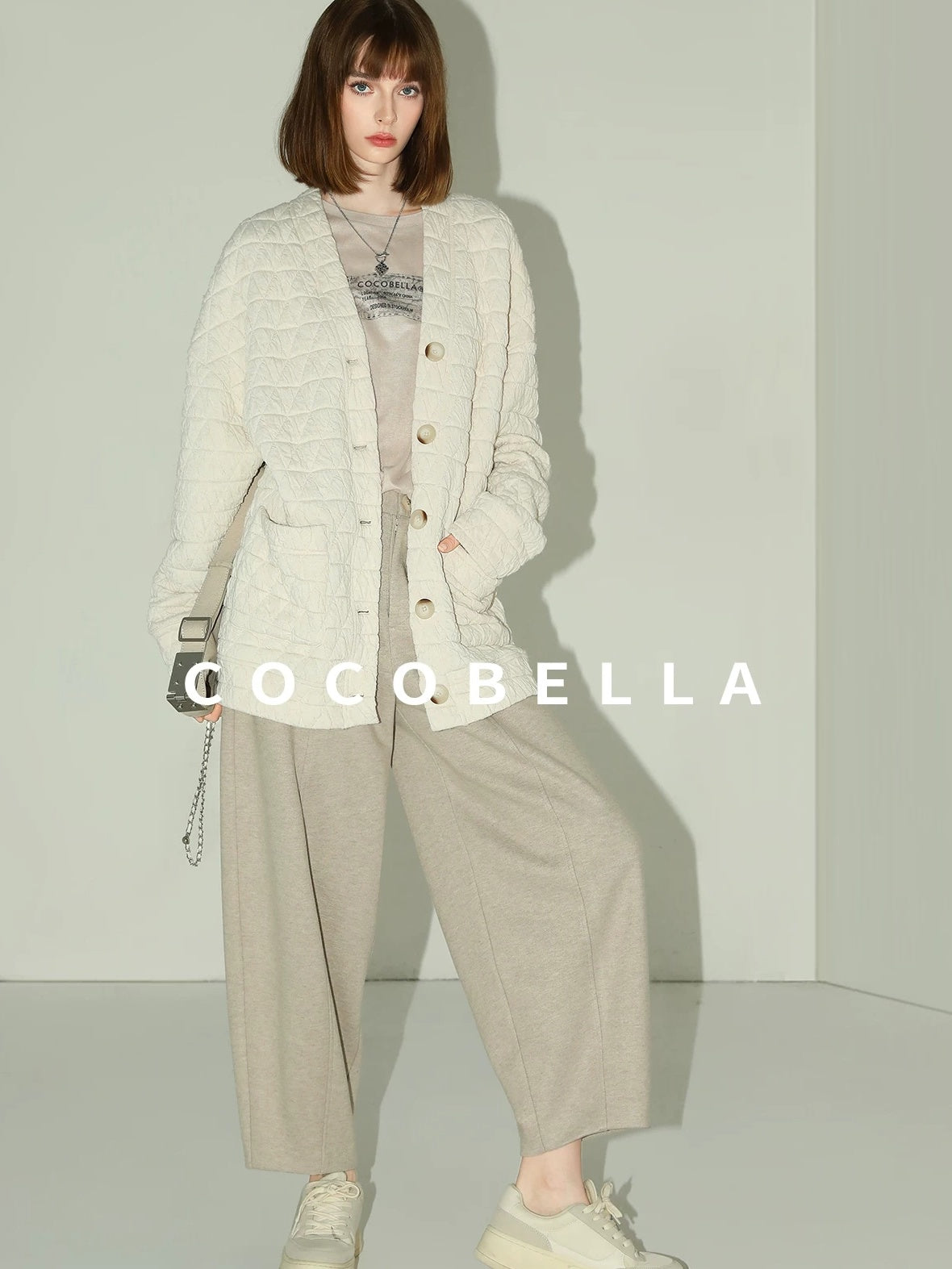 COCOBELLA Printed Lightweight Casual Straight Fit Long Sleeve Everyday Ecru Toffee Shirts