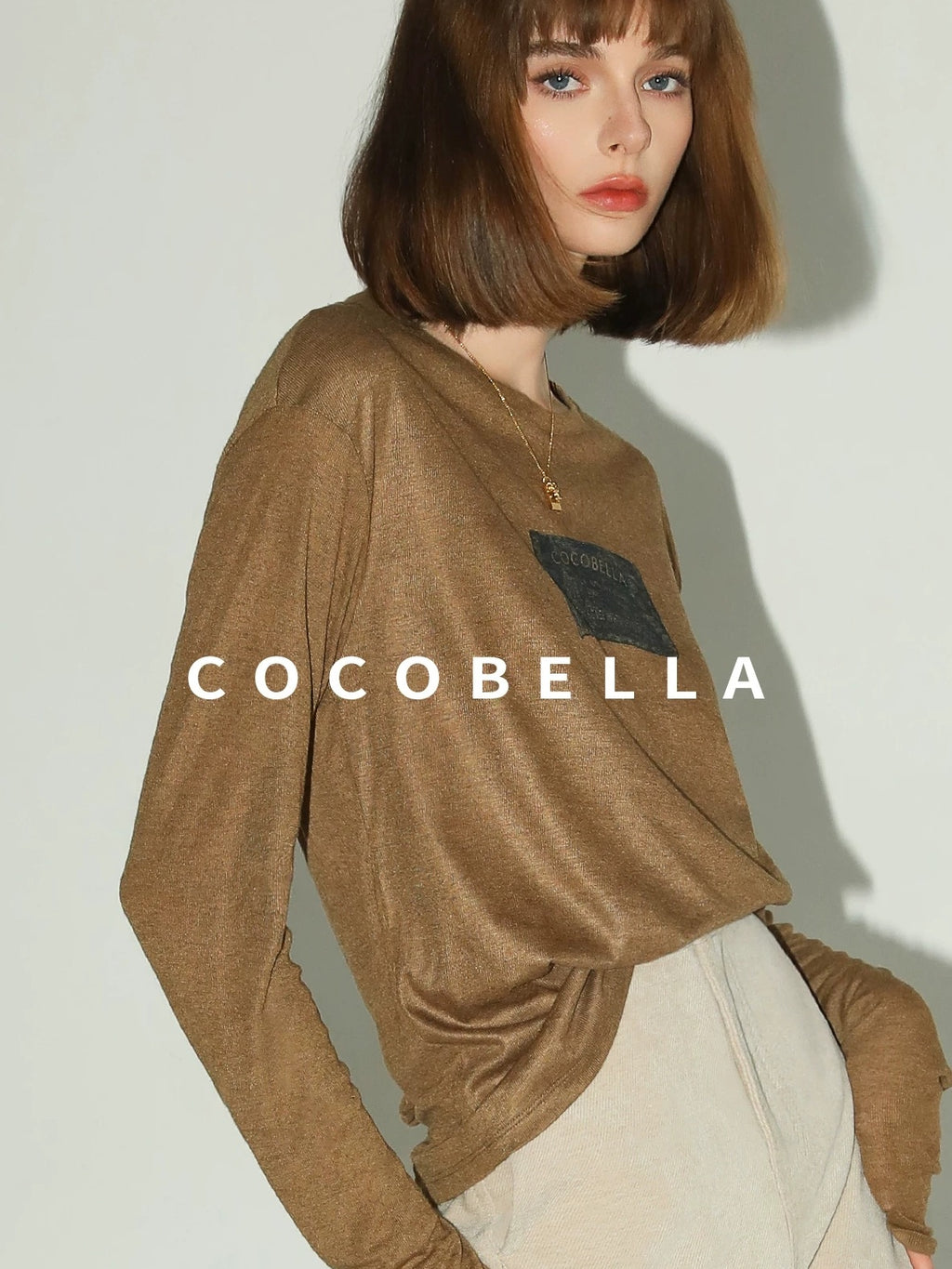 COCOBELLA Printed Lightweight Casual Straight Fit Long Sleeve Everyday Ecru Toffee Shirts