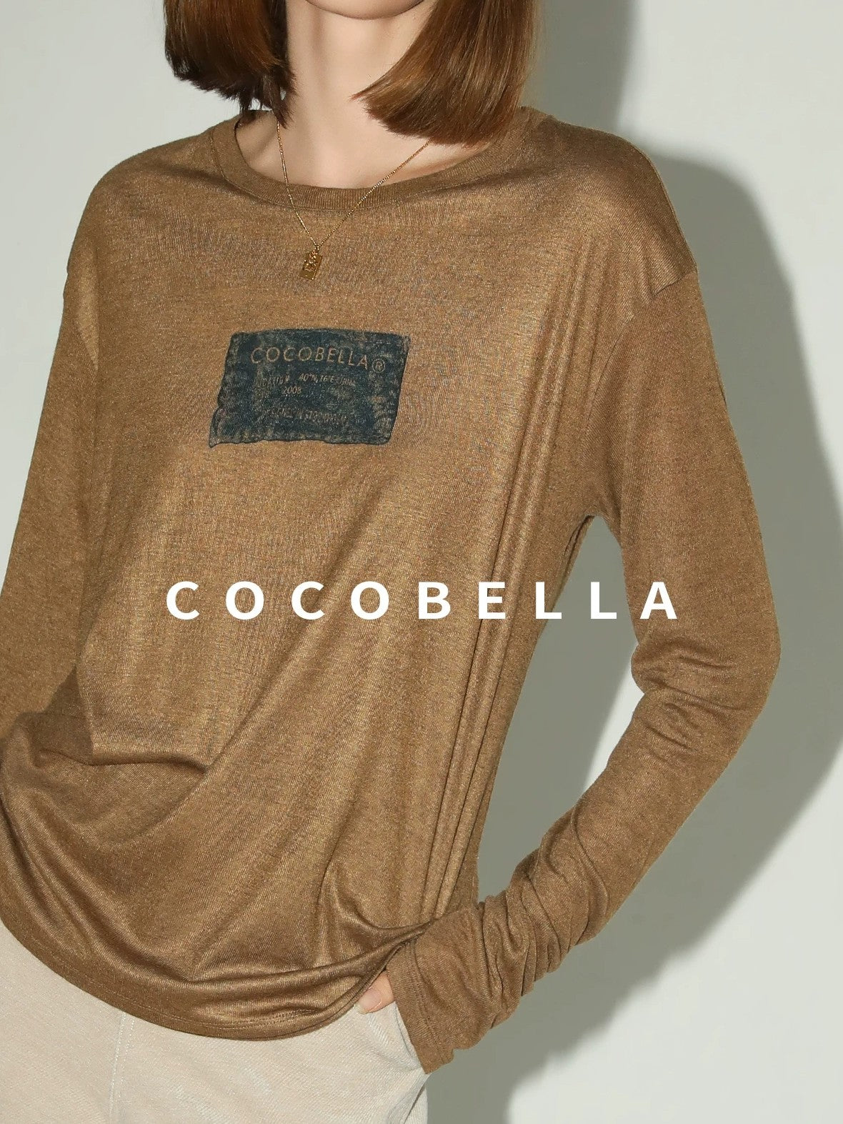 COCOBELLA Printed Lightweight Casual Straight Fit Long Sleeve Everyday Ecru Toffee Shirts