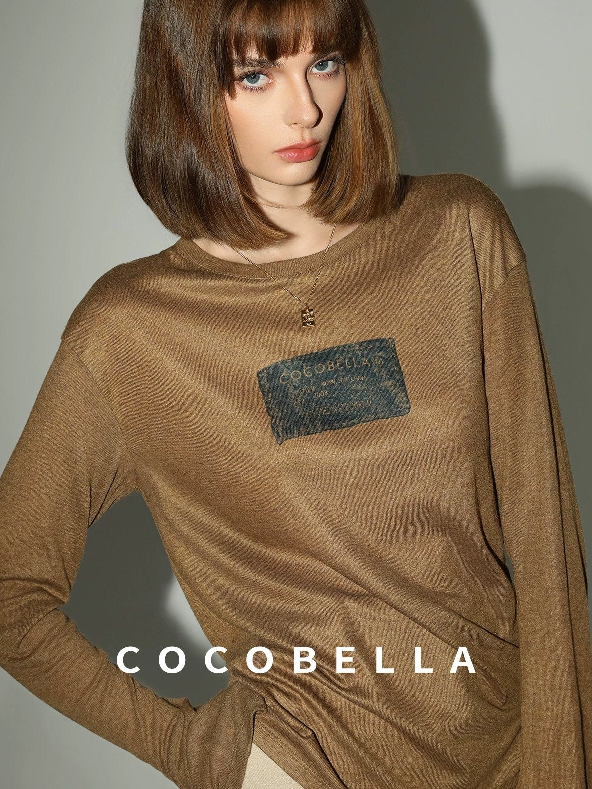 COCOBELLA Printed Lightweight Casual Straight Fit Long Sleeve Everyday Ecru Toffee Shirts