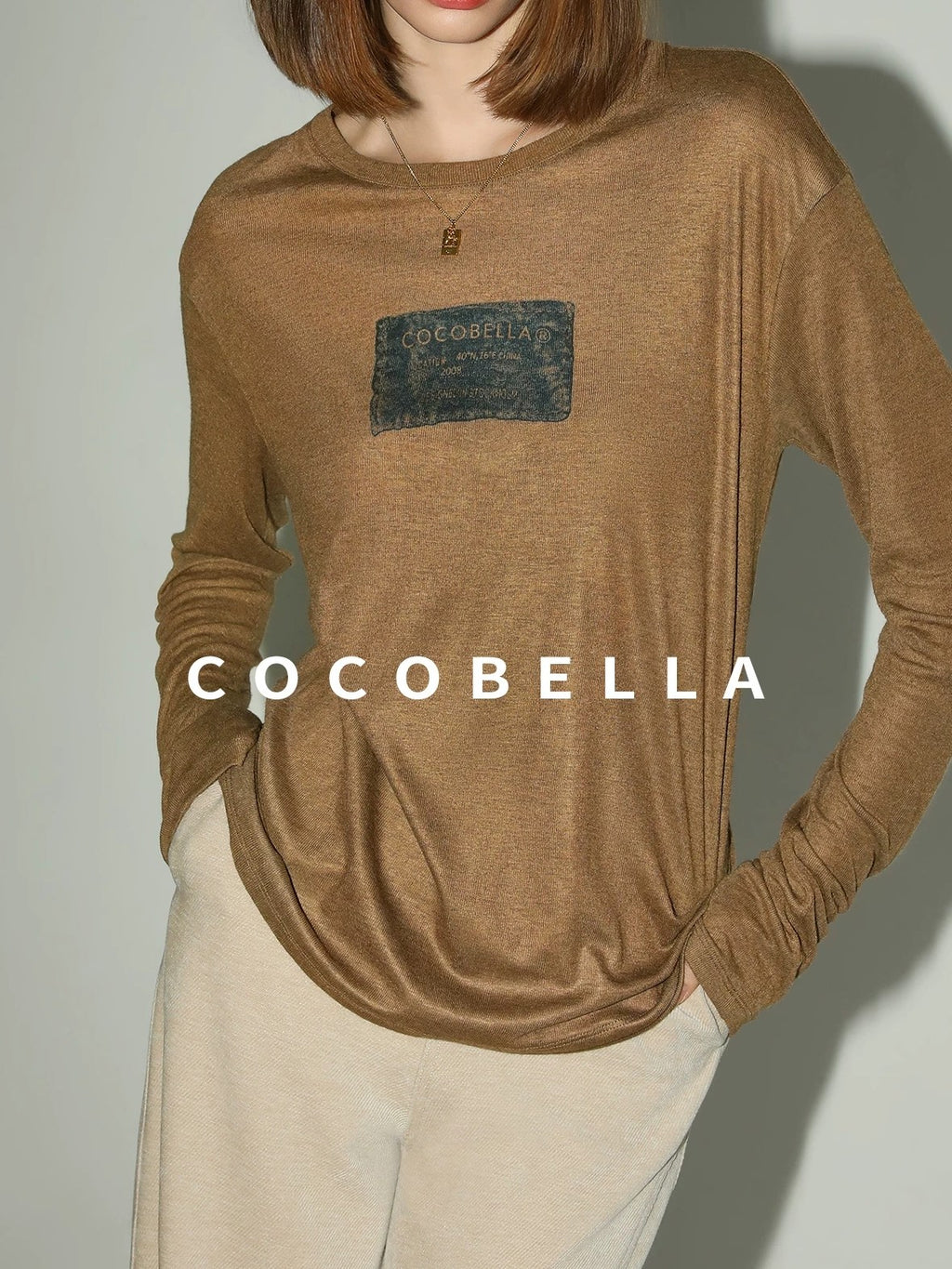 COCOBELLA Printed Lightweight Casual Straight Fit Long Sleeve Everyday Ecru Toffee Shirts