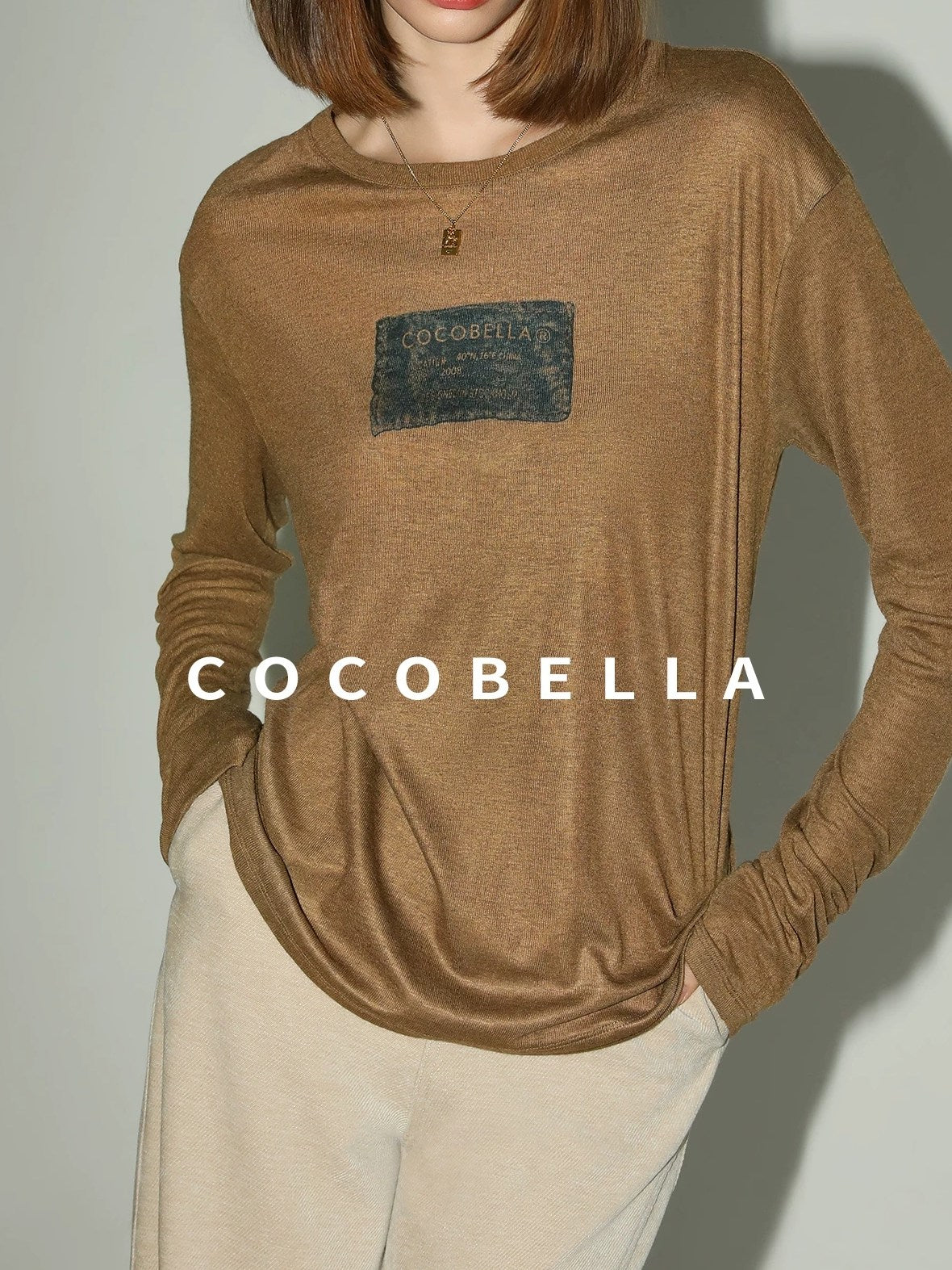 COCOBELLA Printed Lightweight Casual Straight Fit Long Sleeve Everyday Ecru Toffee Shirts