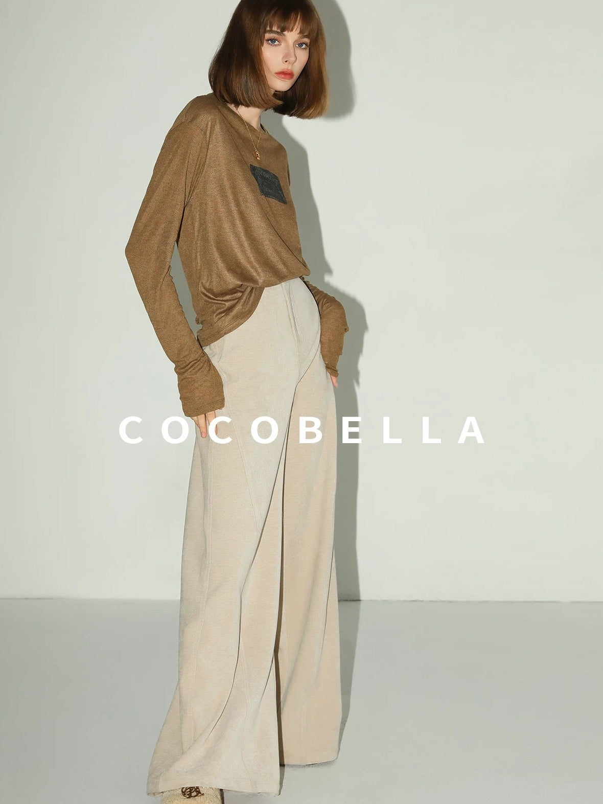 COCOBELLA Printed Lightweight Casual Straight Fit Long Sleeve Everyday Ecru Toffee Shirts