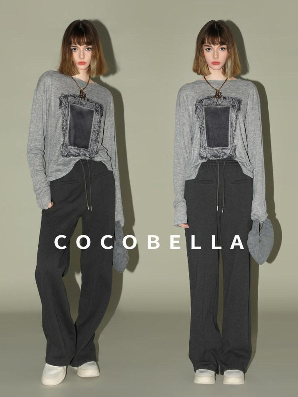 COCOBELLA Printed Loose Fit Ol Commuter Crew Neck Women Long Sleeve Grey Shirts