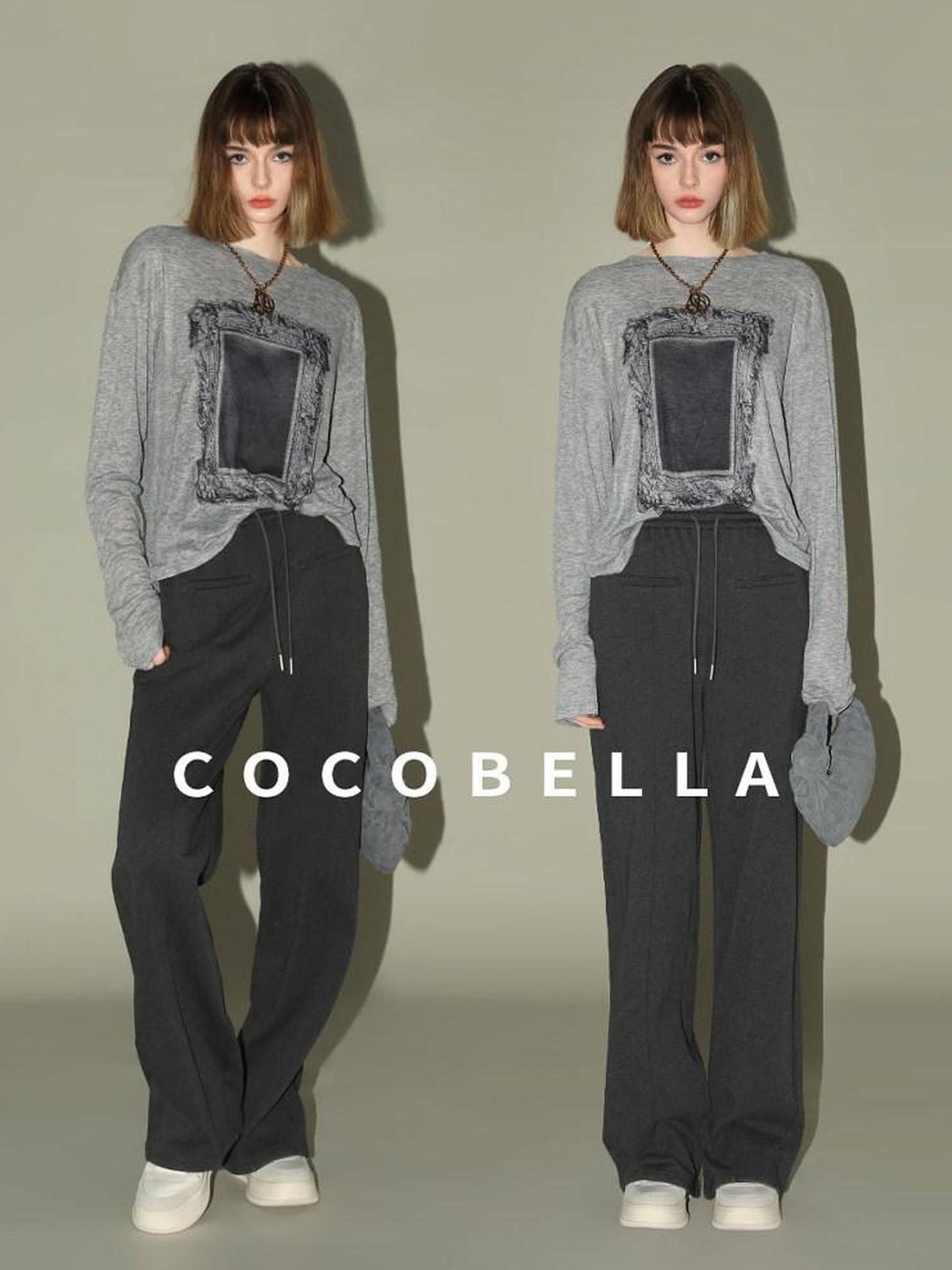 COCOBELLA Printed Loose Fit Ol Commuter Crew Neck Women Long Sleeve Grey Shirts