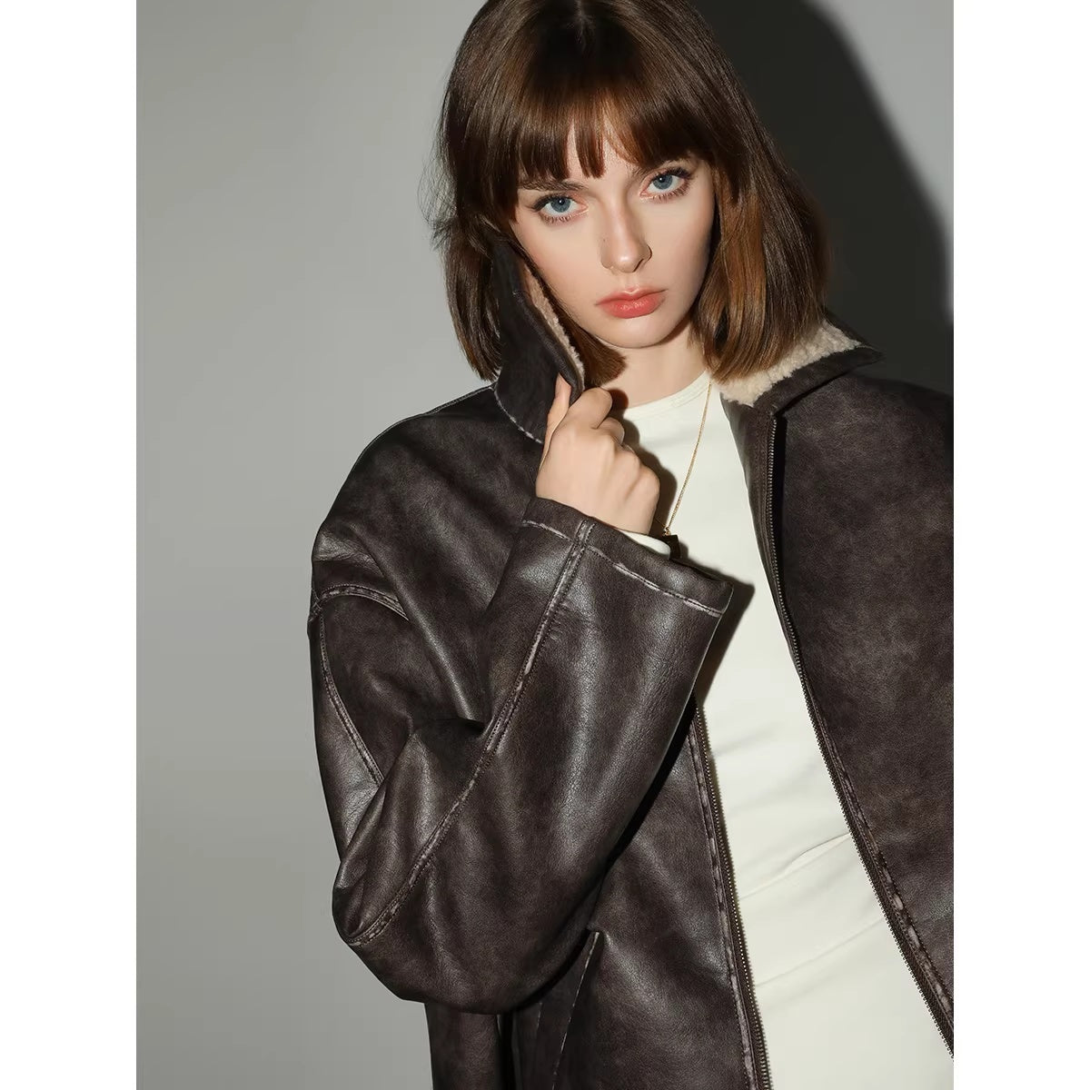 COCOBELLA_Pu_Patchwork_Relaxed_Fit_Street_Zip_Front_Turn_Collar_Chestnut_Padded_Jackets_MISSTT